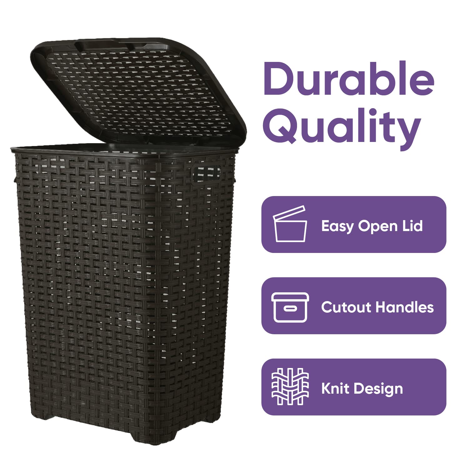 Plastic Laundry Hamper With Lid 3 Pack Laundry Hamper Basket, Brown Tall Cloths Hamper Organizer With Cut-Out Handles. Space Sav