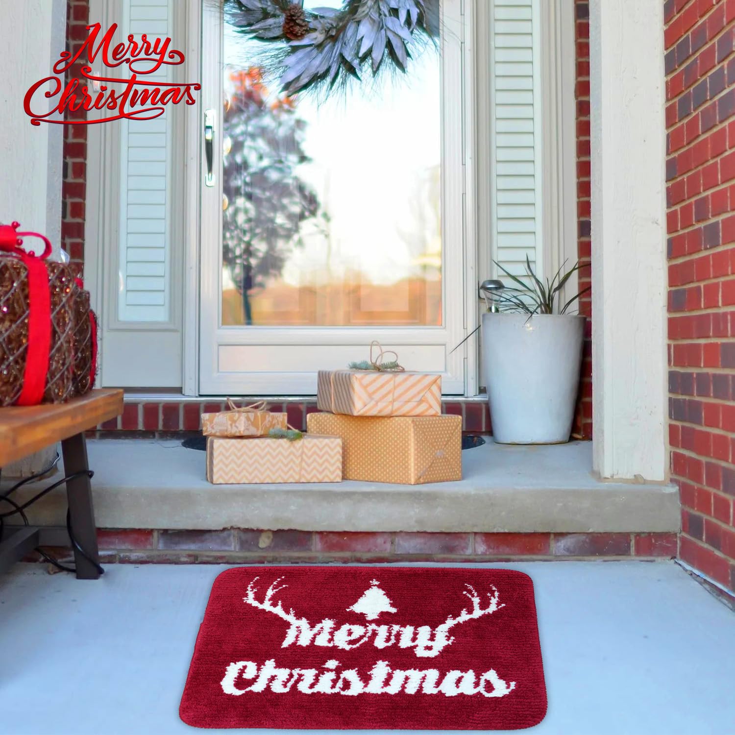 Ainahyva Merry Christmas Decorations Red Bathroom Rugs Cute Bath Mat Christmas Decor, Bath Mats For Bathroom, Non Slip Backing,