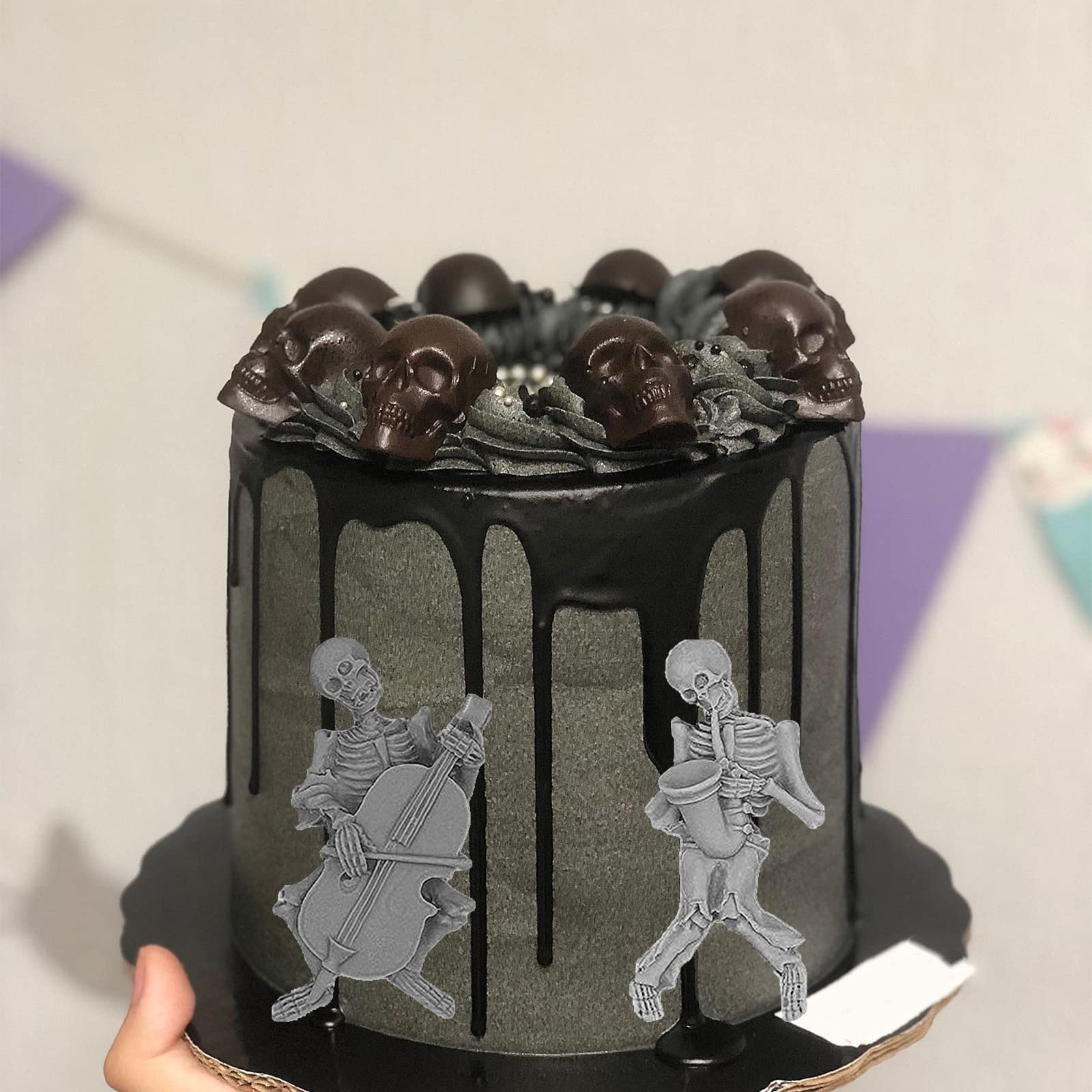 3D Skull Cake Silicone Fondant Mold 4 Pcs, Halloween Skull Skeleton Musical Instrument Molds For Cake Decoration, Candy, Cupcake