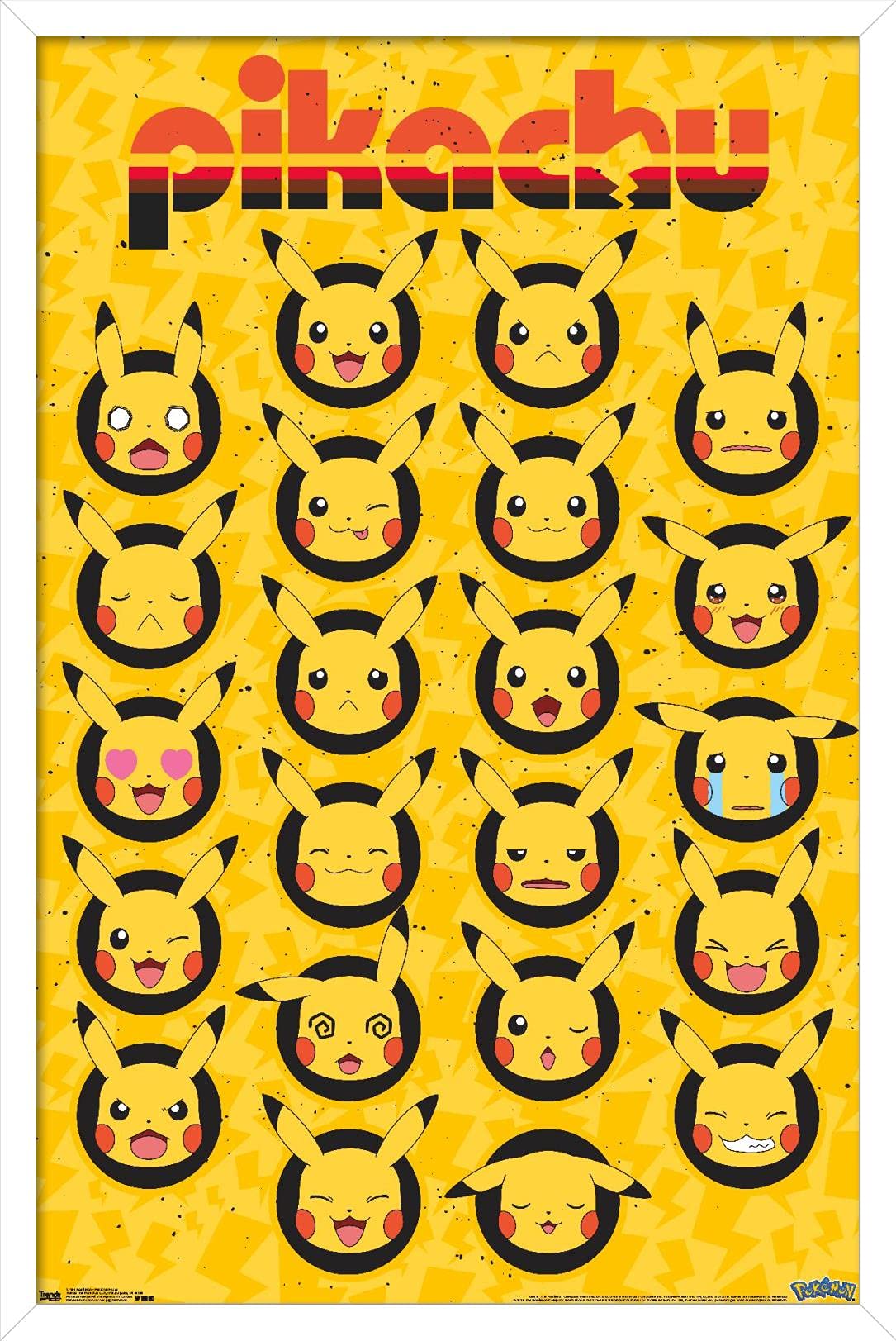 Trends International Pok  Mon - Pikachu Faces Wall Poster, 14.725'' X 22.375'', White Framed Version