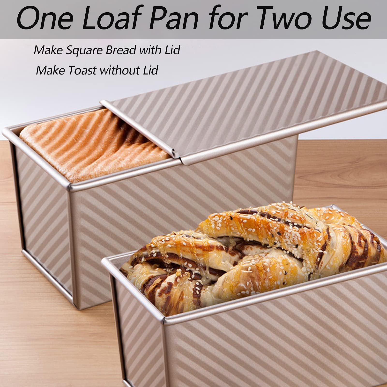 Pullman Loaf Pan With Lid, 1Pound Dough Capacity Rectangular Bread Pan, Non-Stick Long Bread Pans For Homemade Bread, 9X4Inch Pu