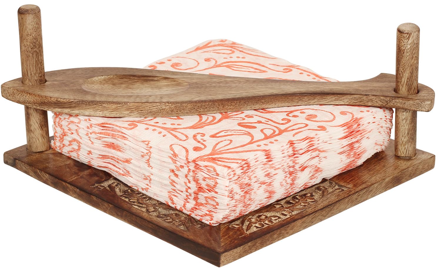 Etroves Wooden Napkin Holder Flat Tray Weighted Fish Shape Bar On Top With Toothpick Holder