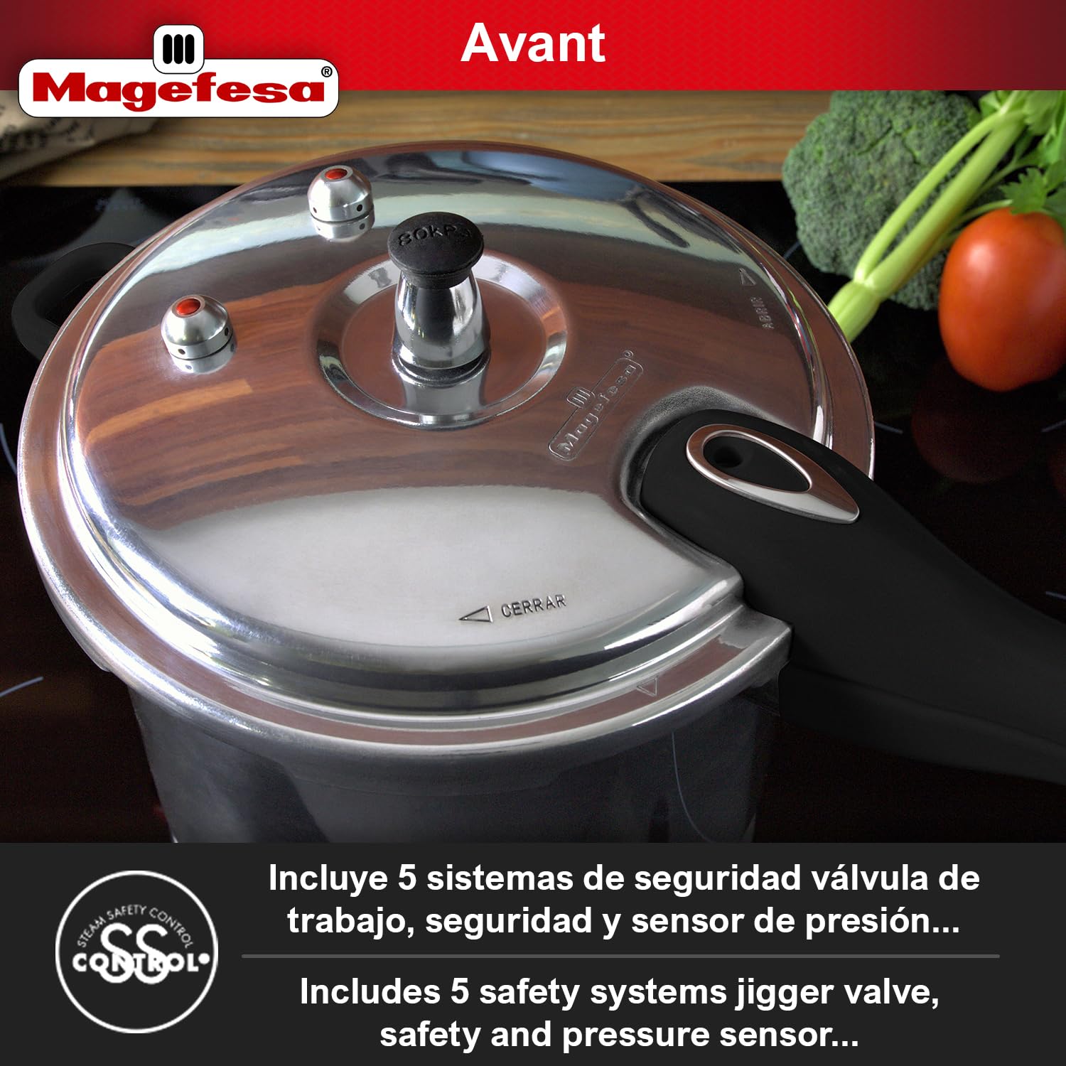 Magefesa Avant Pressure Cooker, 6.2 Quart, made of very resistant aluminum, compatible with gas, electric, ceramic stoves, press