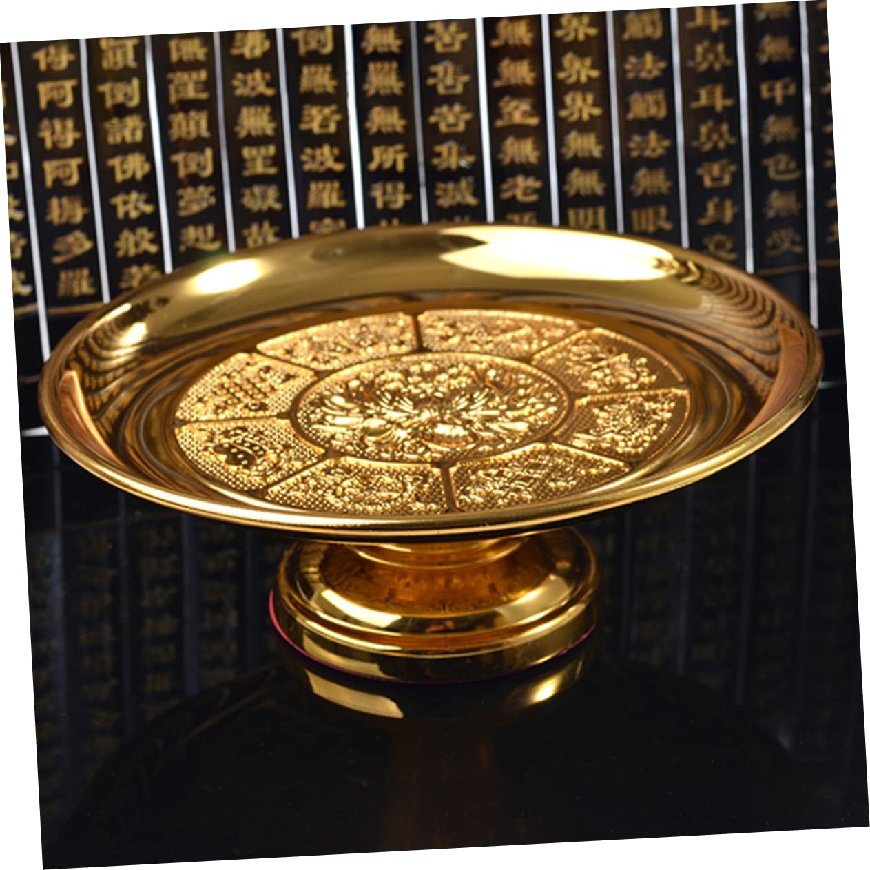 Cabilock Pedestal Bowl Tribute Fruit Plate for Buddhist Golden Lotus Design Space-saving Temple Holder Craftsmanship Offering Tr