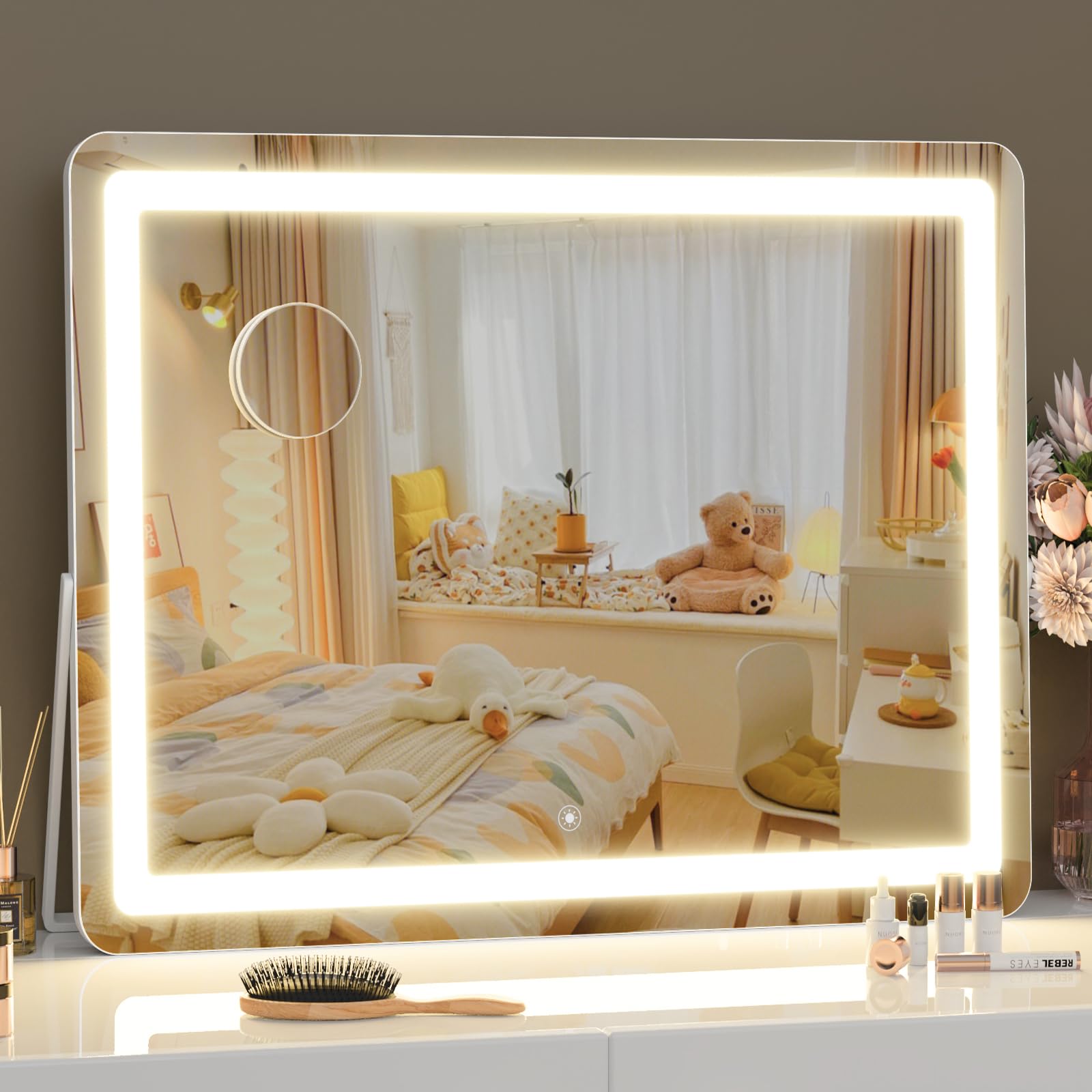 Gvnkvn Ligheted Vanity Mirror With Lights, 14'' X 10'' Led Makeup Mirror, 3 Modes Light, Smart Touch Control Dimmable, 360Rotati