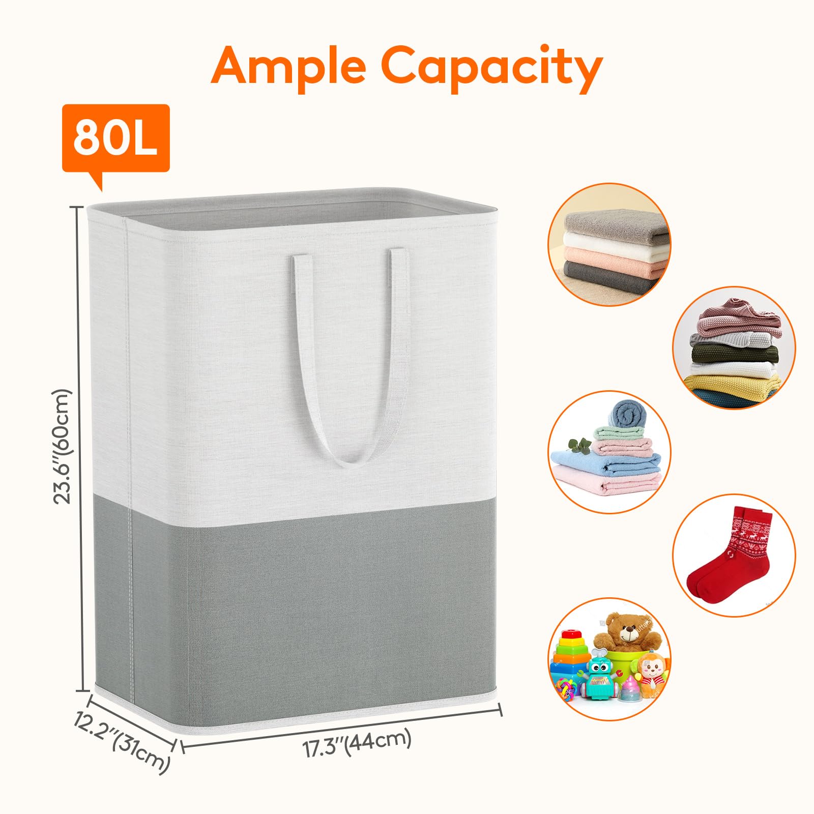 Lifewit 2 X 80L Laundry Hamper, Freestanding Laundry Basket With Handles, Waterproof Tall Collapsible Clothes Hamper For Laundry