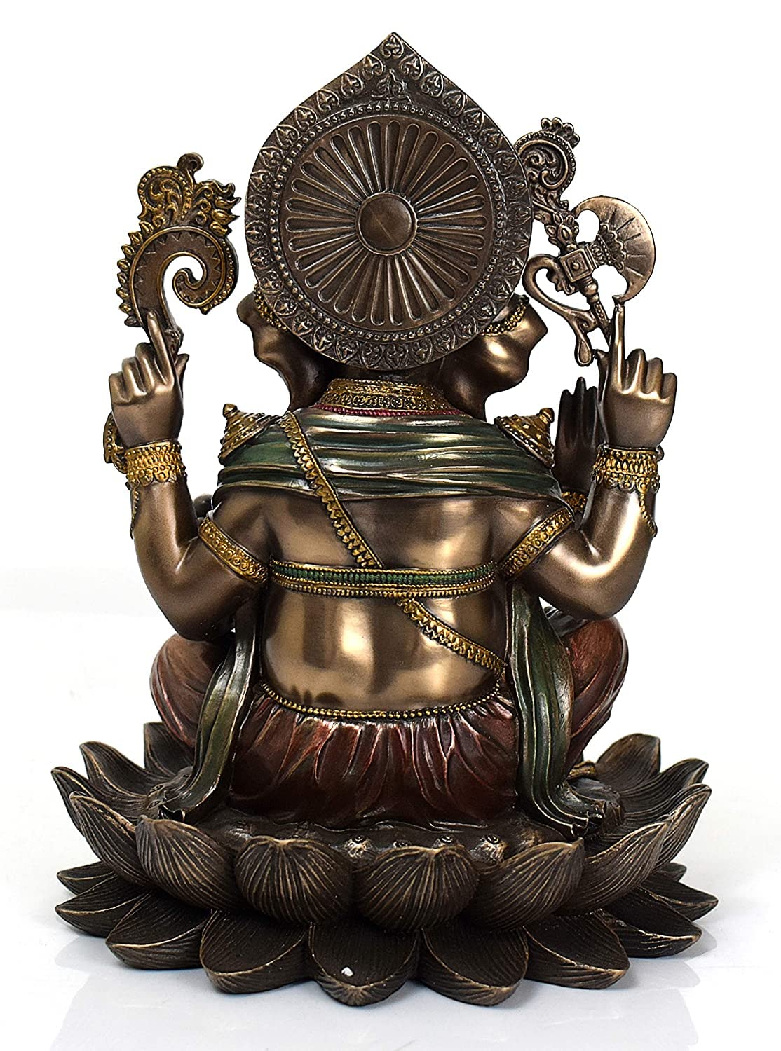 Sri Krishna Culture-New Large Sitting Ganesh On Lotus -Height-12.5 Inches-Antique Finish-For Home Decoration