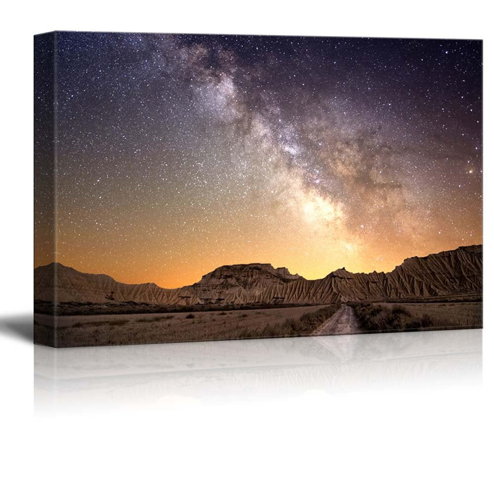 Beautiful Night View Milky Way Galaxy Over The Desert Of Bardenas Spain - Canvas Art Wall Art - 12'' X 18''
