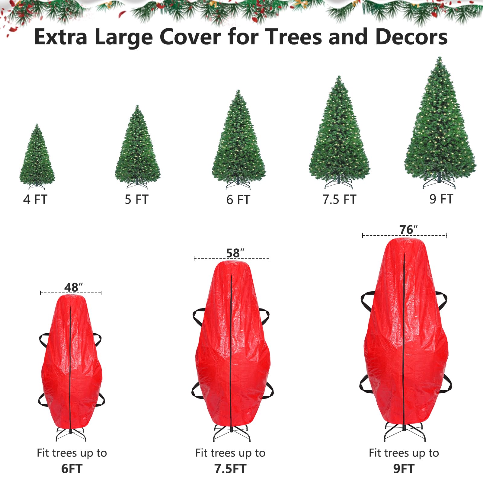 BALEINE Upright Christmas Tree Storage Bag, 7.5 ft Tear Resistant PE Material Christmas Tree Bag with 4 Reinforced Handles for X