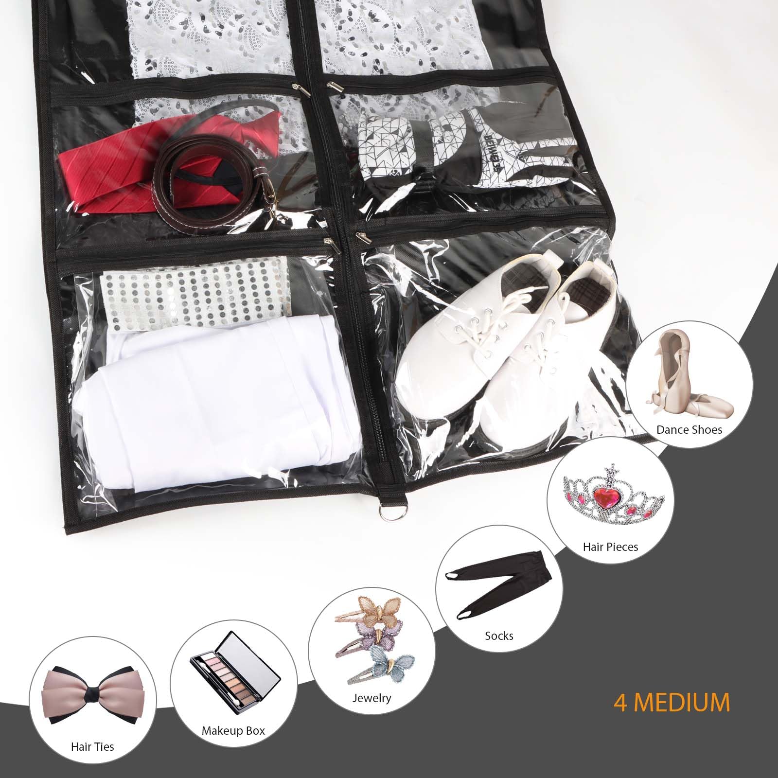 Syeeiex 3 Gusseted Clear Dance Costume Garment Bag, 40 Dance Garment Bags for Dancers with 4 Zippered Pocket & Can Hold 1-3 Da