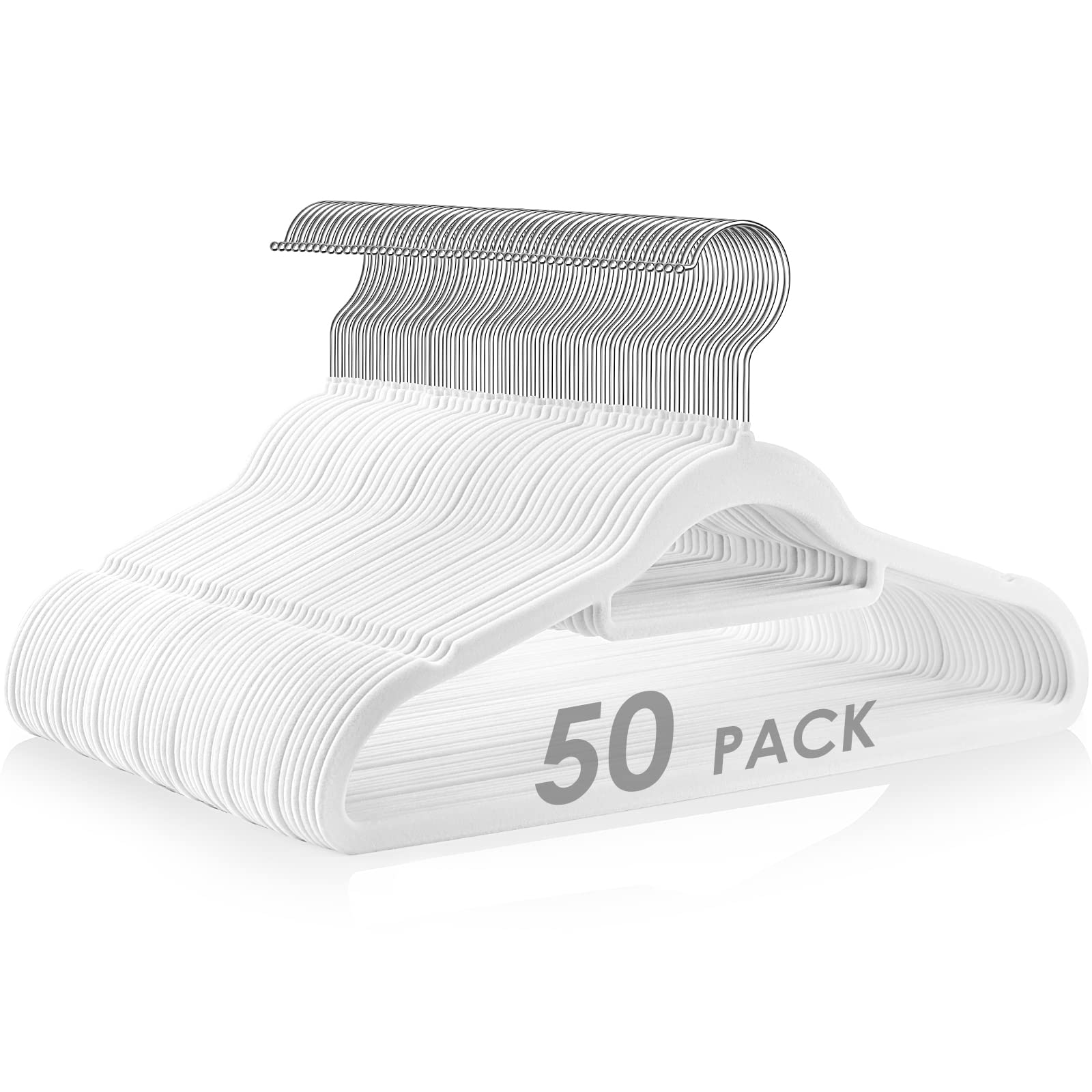 Duducofu Velvet Hangers, 50 Pack, White, Anti-Slip, Space Saving, Slim, Suitable For Suits, Coats, Pants, Dress Clothes