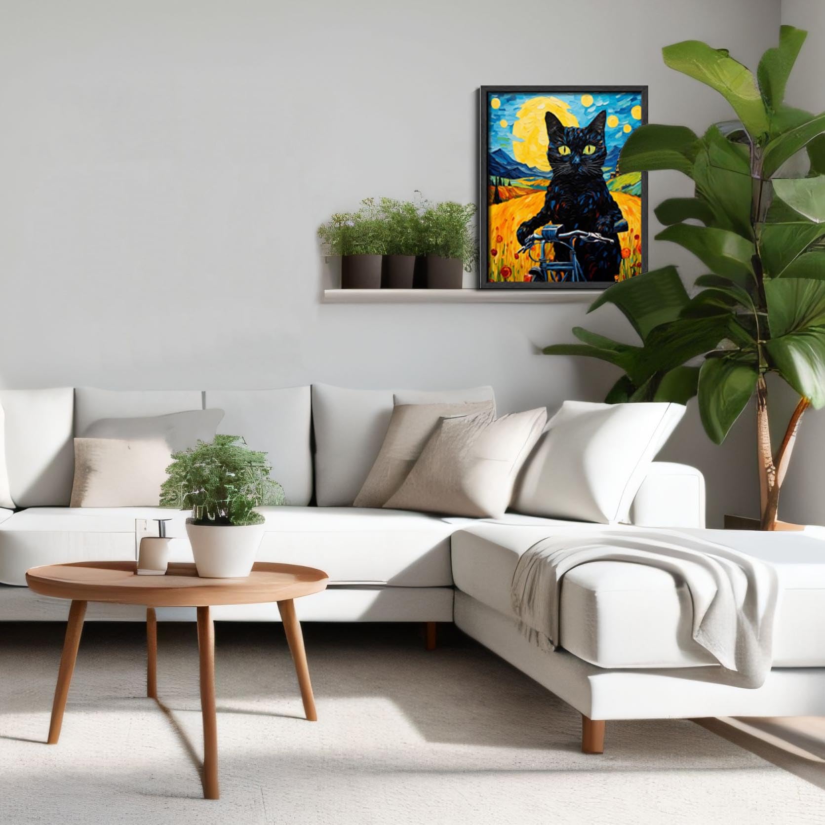 Oulawote Van Gogh Wall Art Cat Poster Starry Night Funny Bathroom Vintage Wall Art Posters For Room Kids Bedroom Living Room Hom