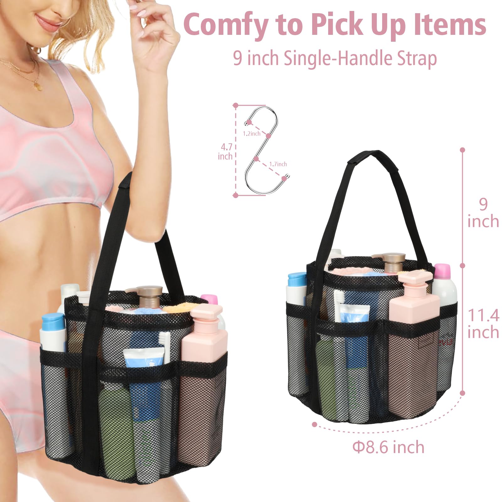 F-Color Mesh Shower Caddy Portable, Shower Caddy Basket Tote For College Dorm Room Gym Rv Essentials, 8.5'' Deeper Pocket Quick
