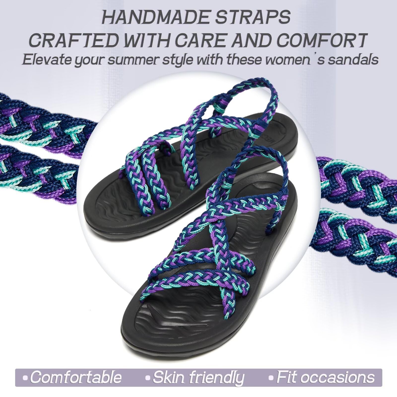 Megnya Comfortable Womens Walking Sandals, Soft Hand-Woven Strap Sandals For Women, Wadable Slide Sandals For Summer Beachboatin