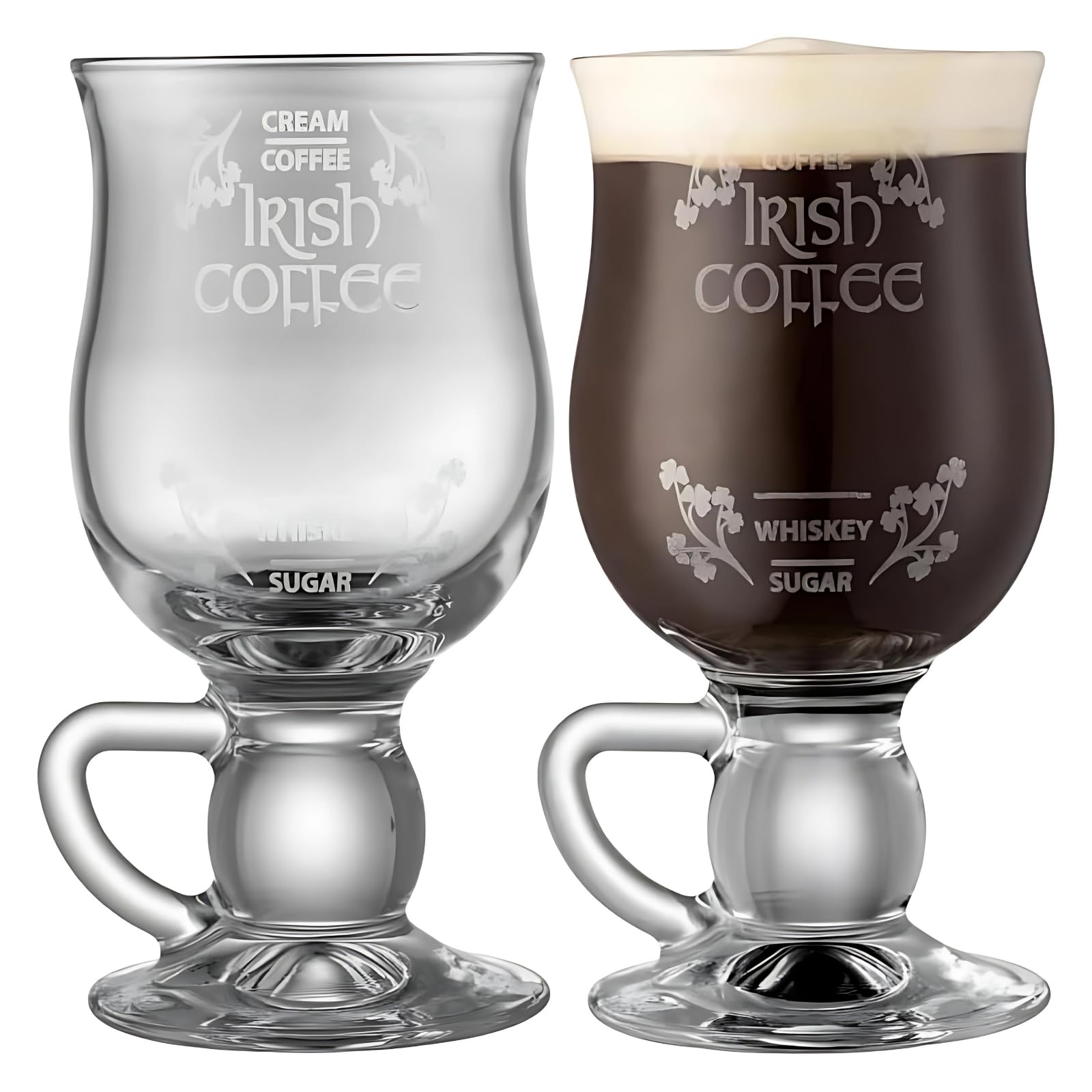 GALWAY Crystal Irish Coffee Glass Set, 5.7 H x 3.3 W Clear Glass Coffee Mugs for Lattes and Specialty Drinks, Set of 2