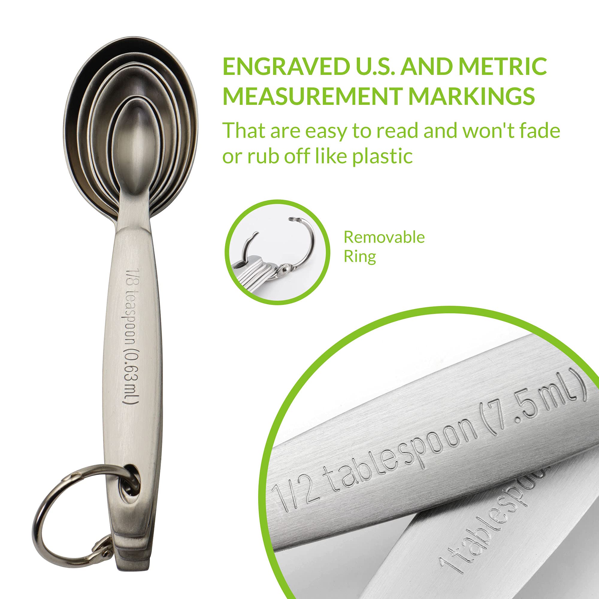 Spring Chef - Oval Stainless Steel Metal Measuring Spoons Set  Easy to Read Dual Measurements for Dry and Liquid Ingredients  Medicine and More  Kitchen Essentials  Set of 7