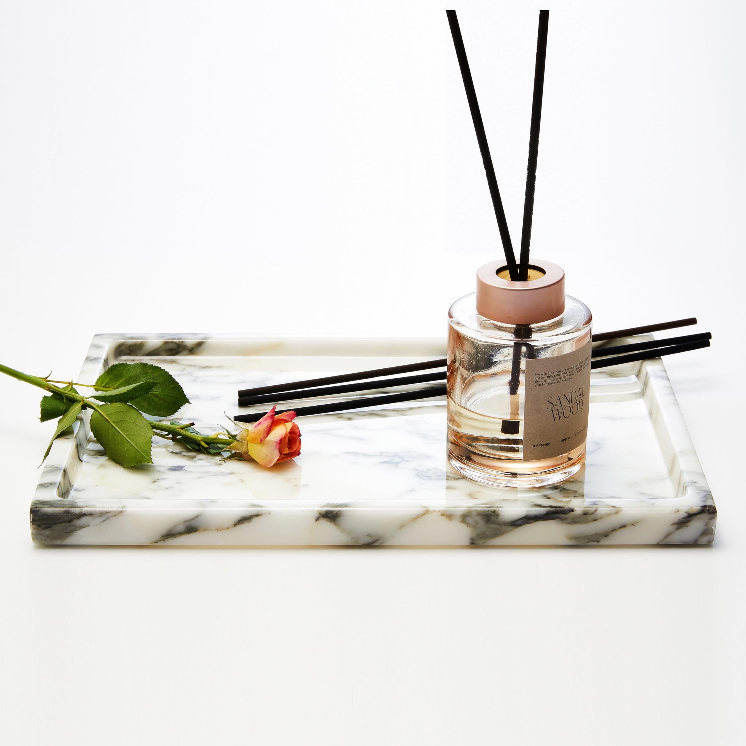 Lys&Lyx Natural Marble Vanity Tray: Genuine Stone Storage Tray For Home Decor, Bathroom, Kitchen, And Dresser (Non-Resin/Non-Cer