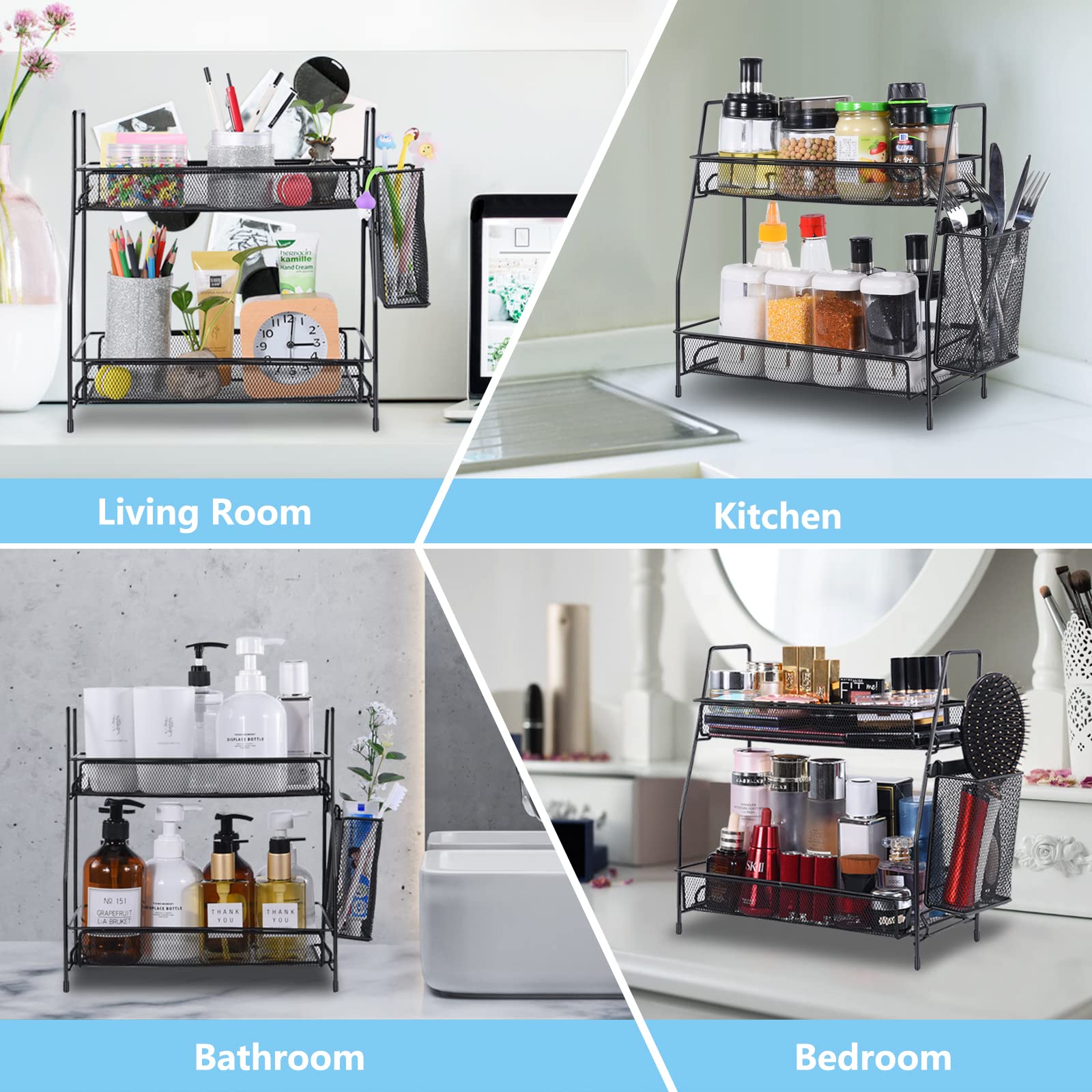 LEMIKKLE Countertop Organizer for Bathroom Counter, The Organizer for Bedroom, Spice Rack Organizer for Kitchen Counter Shelf wi