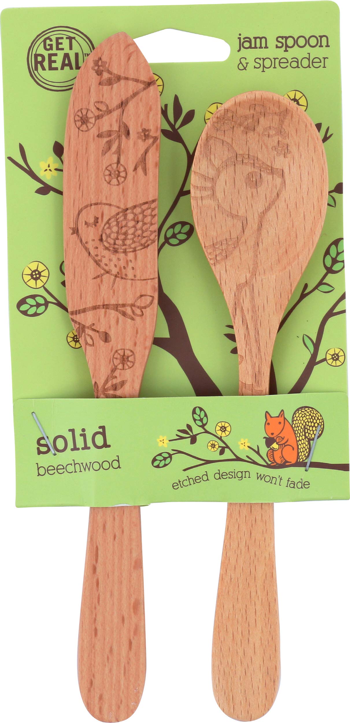 Talisman Designs Laser Etched Beechwood Jam & Spoon Woodland Design | Jam Spreader Set |, Cute & Functional Kitchen Tool |, Deco