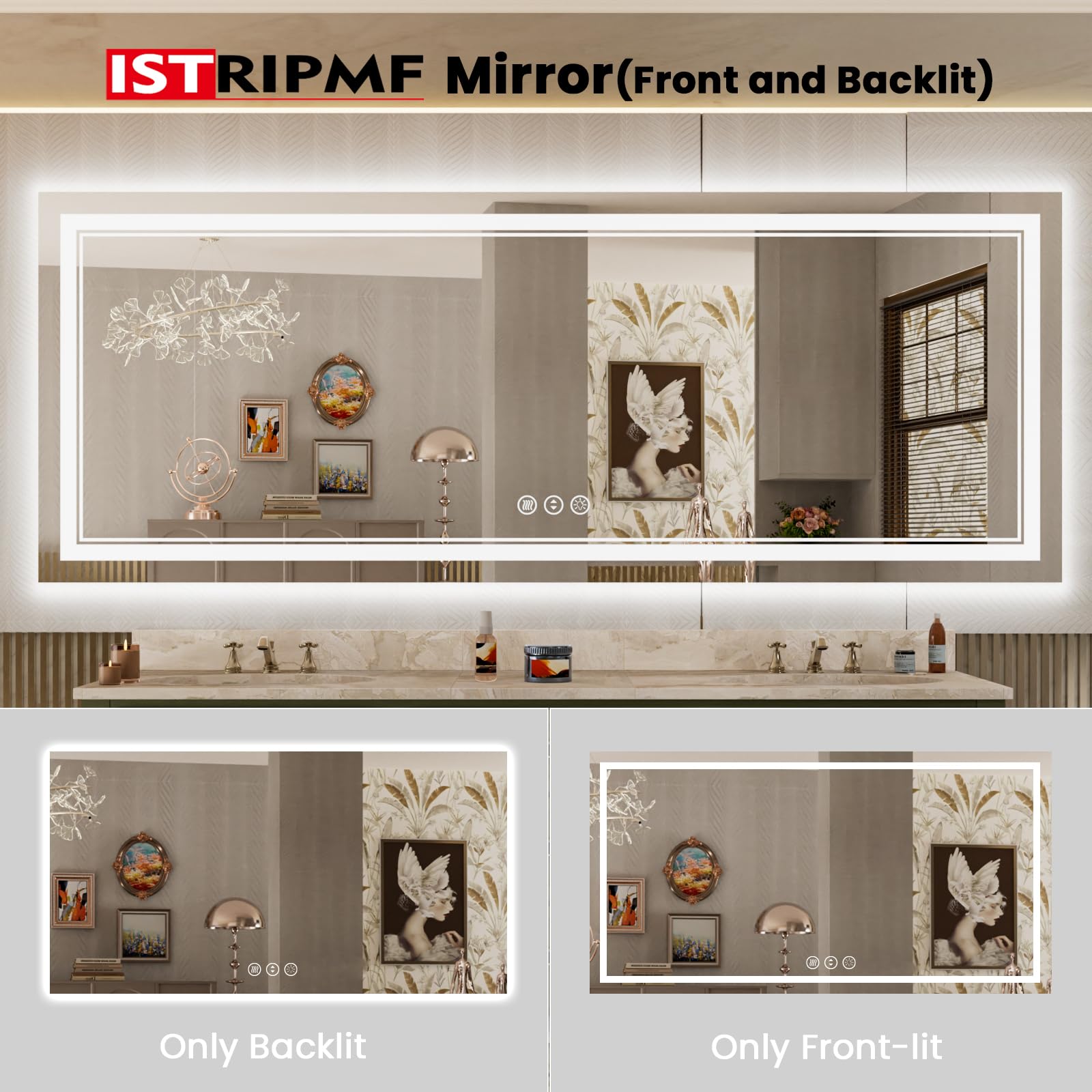Istripmf 84X32 Inch Large Led Mirror Bathroom With Lights, Backlit And Front Lighted Bathroom Vanity Mirror For Wall, Anti Fog,D