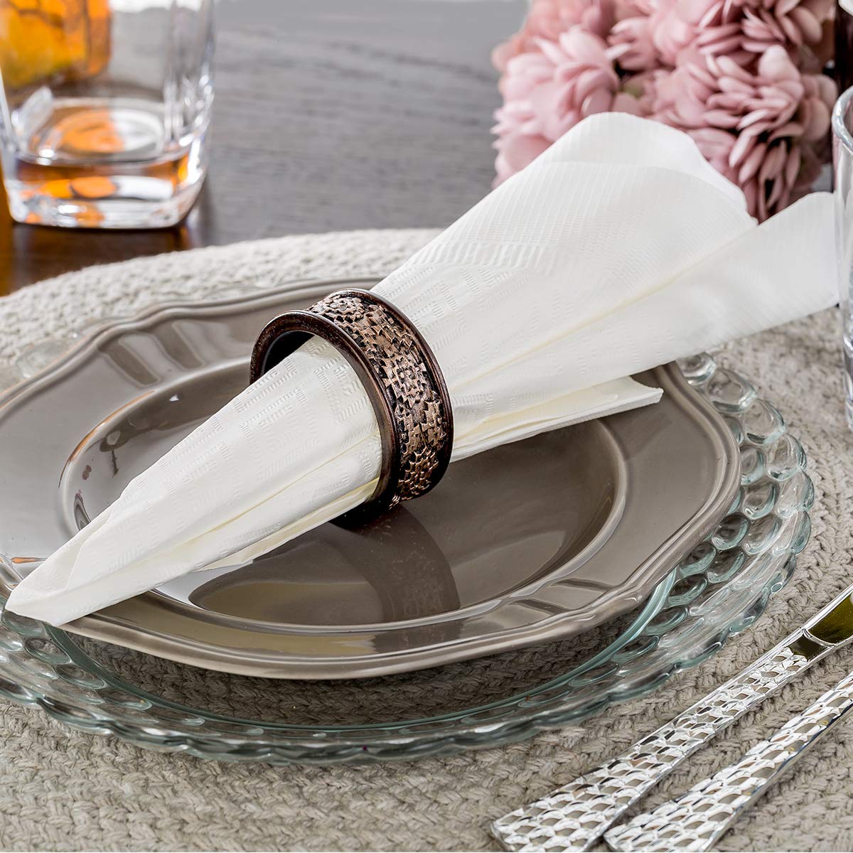 Dublin Napkin Rings Set Of 6 - Elegant Dining Table Decor Napkin Holder Rings - Rustic Table Setting Decorations For Thanksgivin