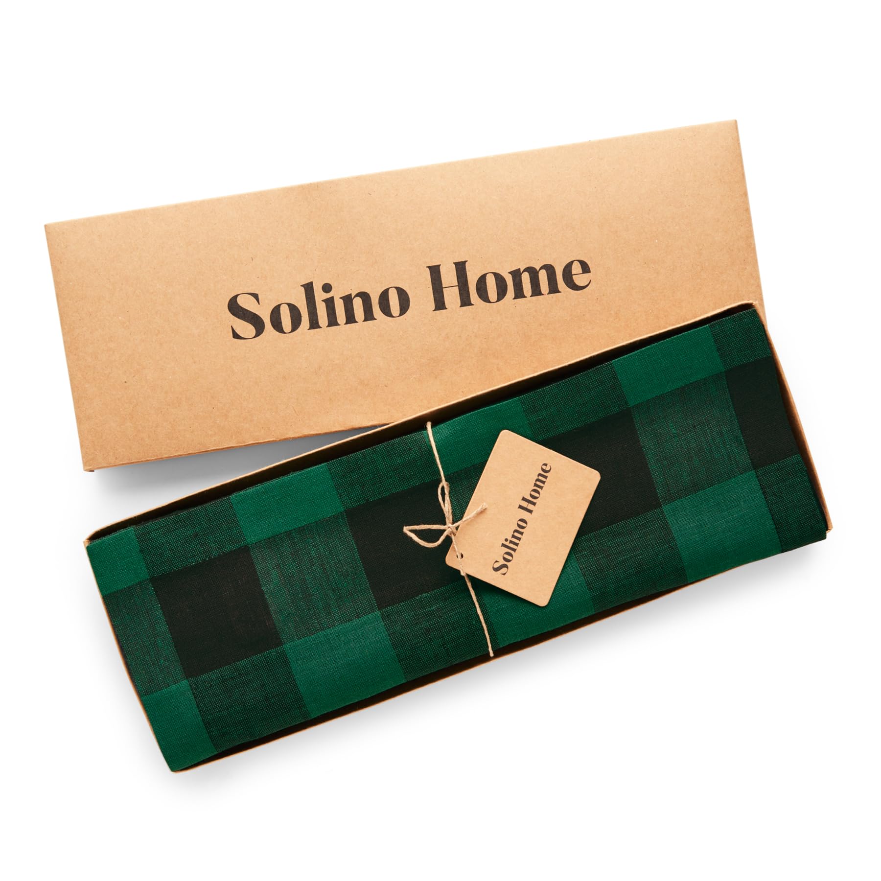 Solino Home Buffalo Check Linen Placemats 19 '' L X 14 '' W Inch - 100% Pure Linen Green And Black Plaid Cloth Placemats Set Of