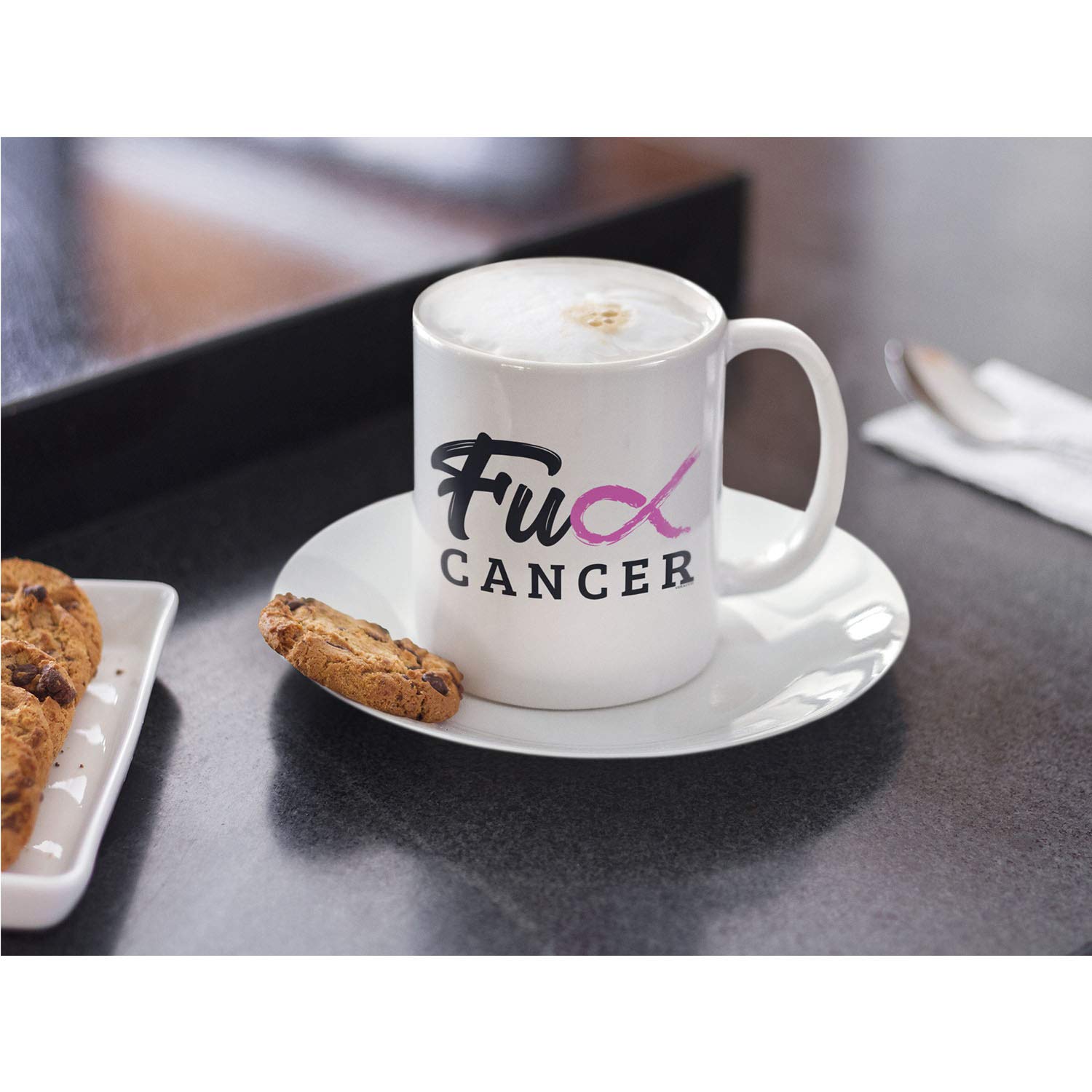 Veracco Fck Breast Cancer Awareness Pink Ribbon Motivational Faith Chemo Ceramic Coffee Mug