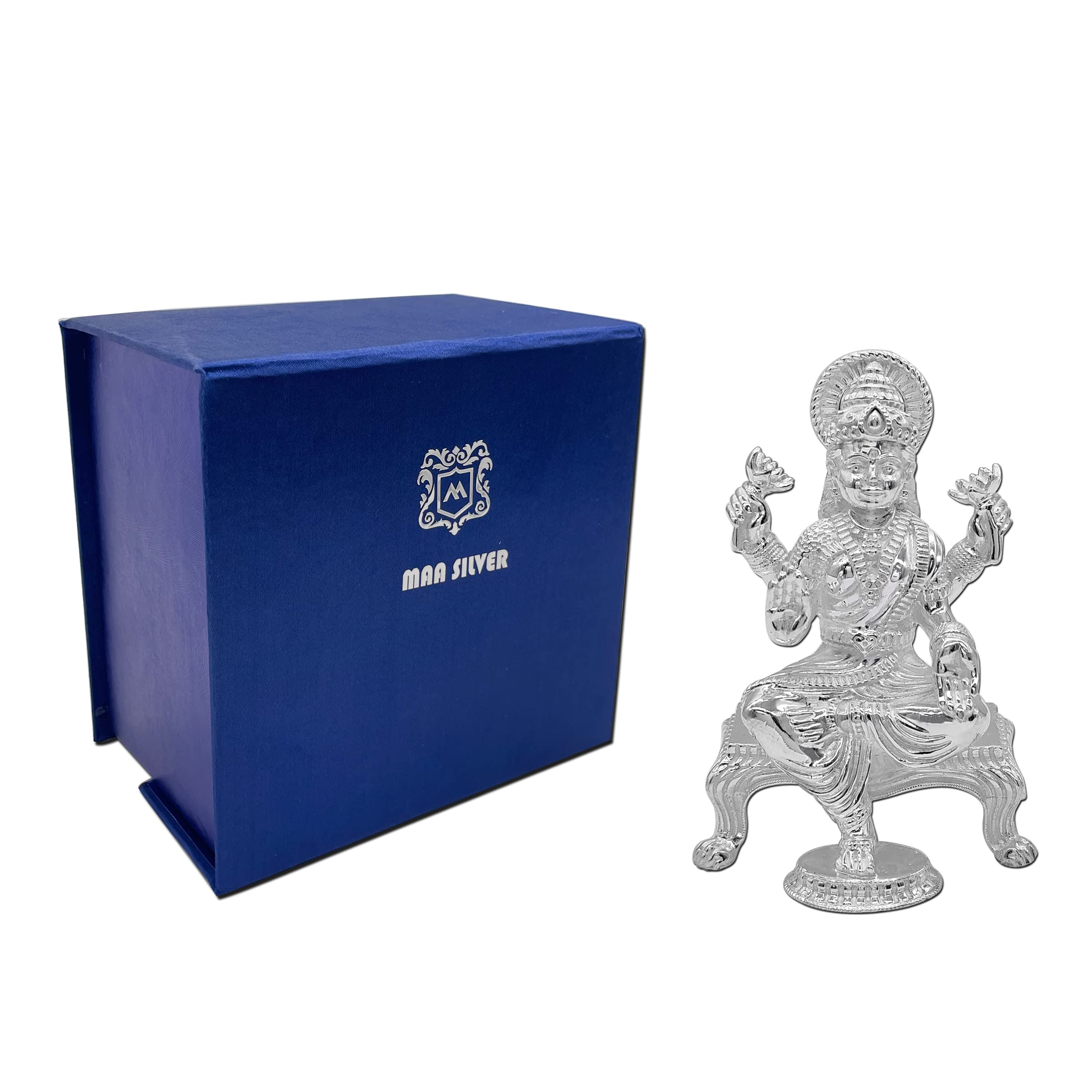Maa Silver Pure Silver Laxmi Lakshmi Ji Bis Hallmarked Solid Idol/Murti With Paat Perfect For Gifting & Pooja Use (925 Purity)(2