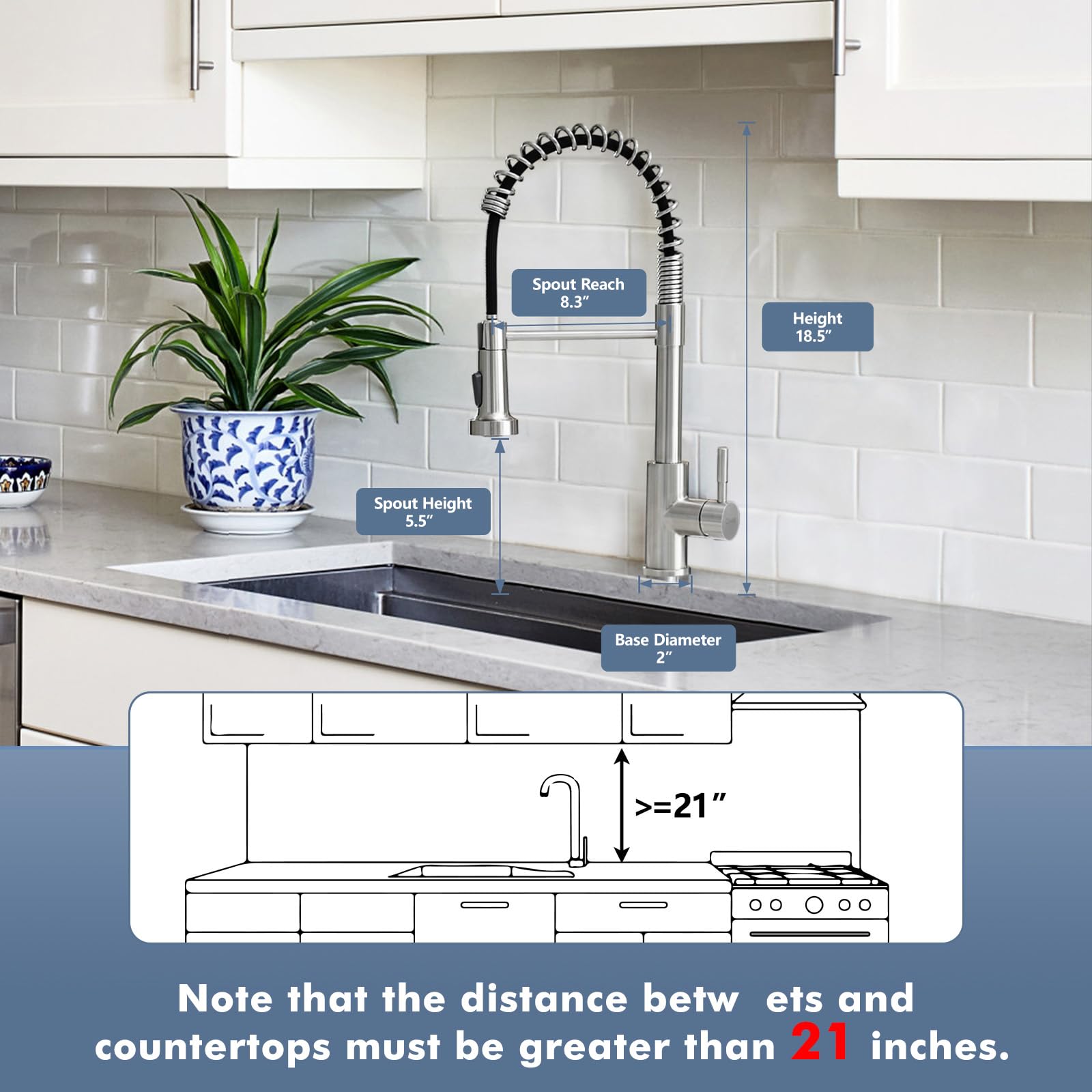 GIMILI Kitchen Faucet with Pull Down Sprayer High Arc Single Handle Spring Kitchen Sink Faucet Brushed Nickel Modern rv Stainless Steel Kitchen Faucets