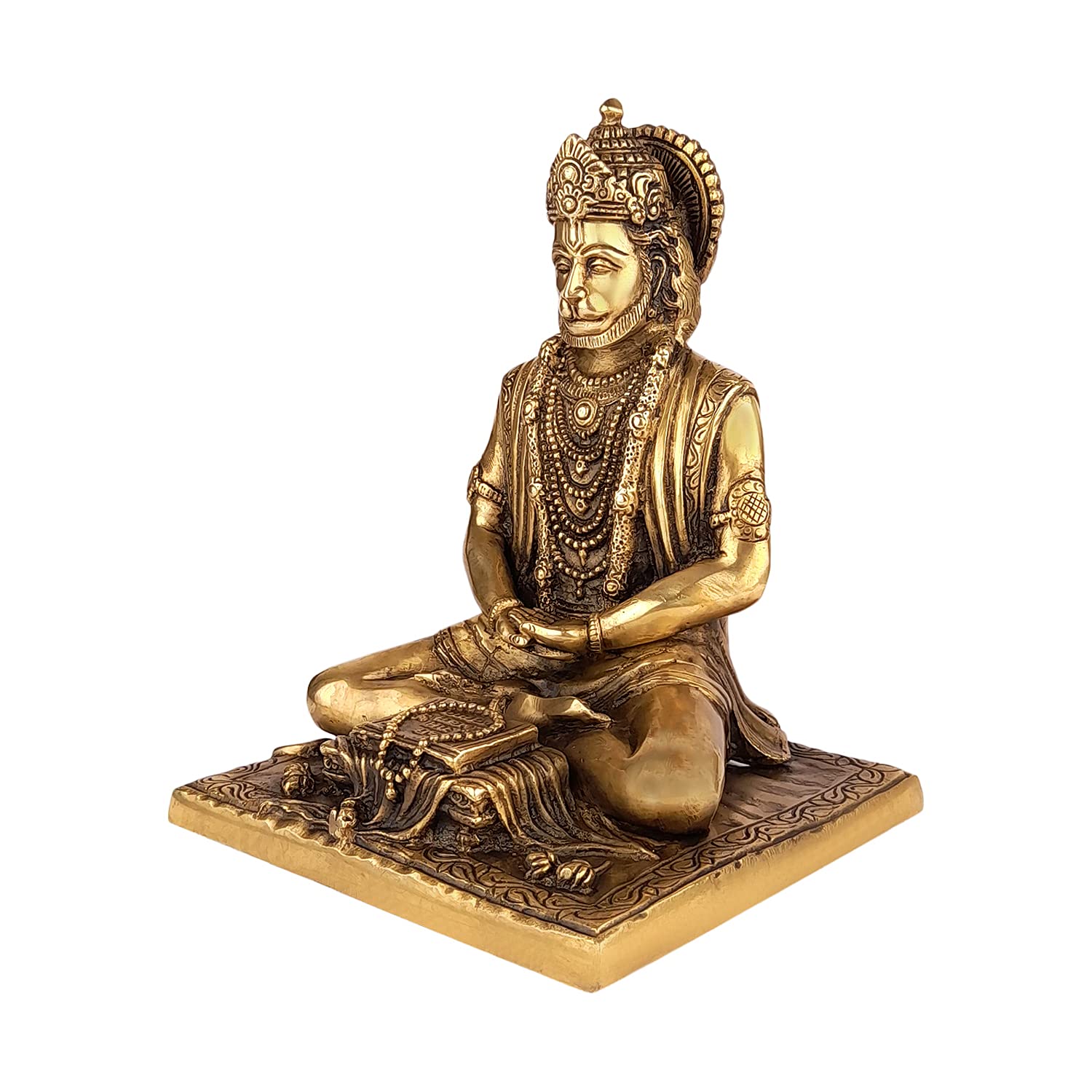 Kartique Brass Ram Bhakt Hanuman Ji Idol for Home and Pooja | Bajrangbali Murti in Meditation Gold Color Height 7.5 Inch