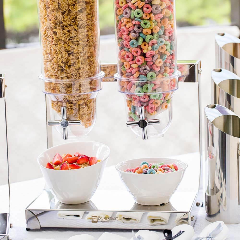 Restaurantware Met Lux 3 Liter Countertop Cereal Dispenser 1 Double Compartment Food Dispenser - Self Serve Refillable Stainless