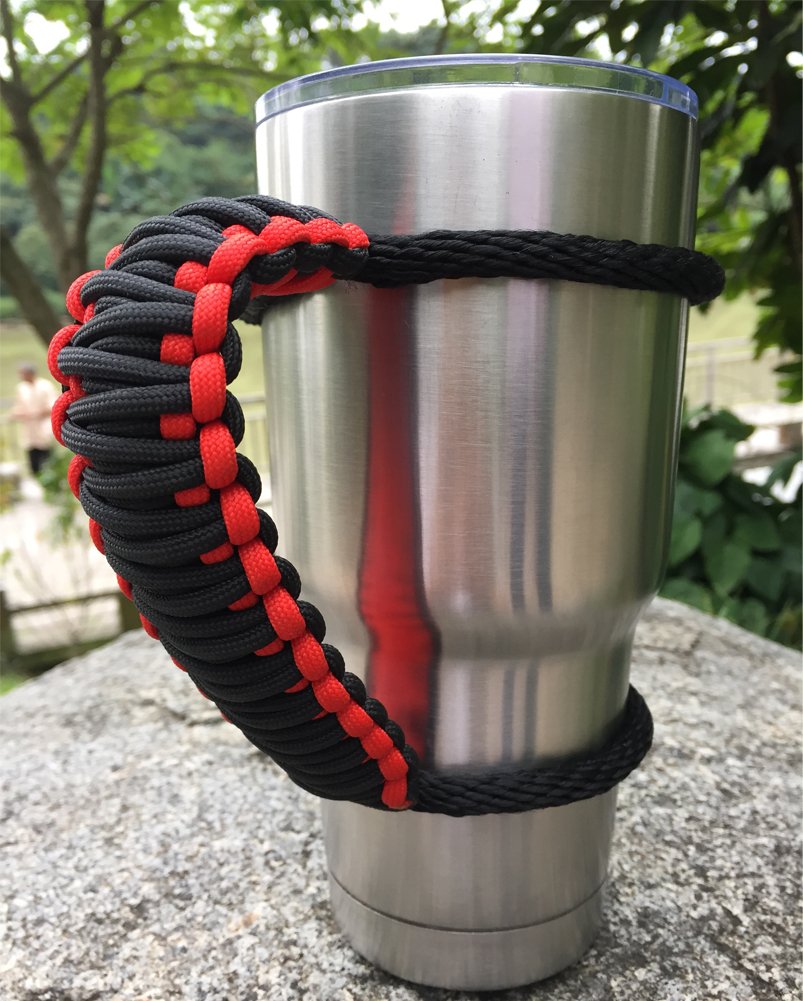 MOCE Handmade Paracord Handle for Yeti/Rtic/Ozark Trail Rambler 30 Oz Tumbler. Red/Black