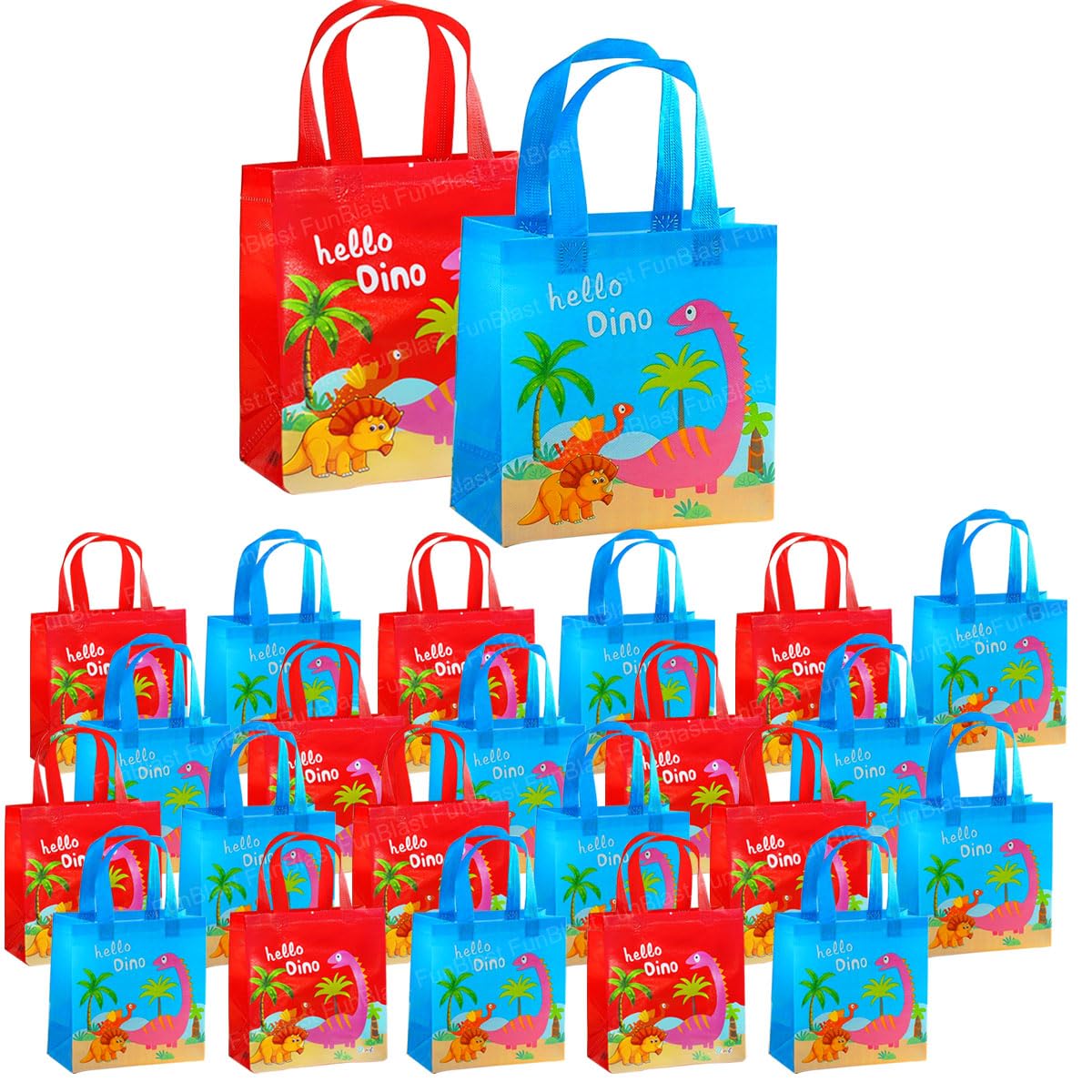 Funblast Dinosaur Gifting Bags For Return Gifts  Pack Of 24 Pcs NonWoven Carry Bags, MultiPurpose Reusable Carry Bag, Birthda