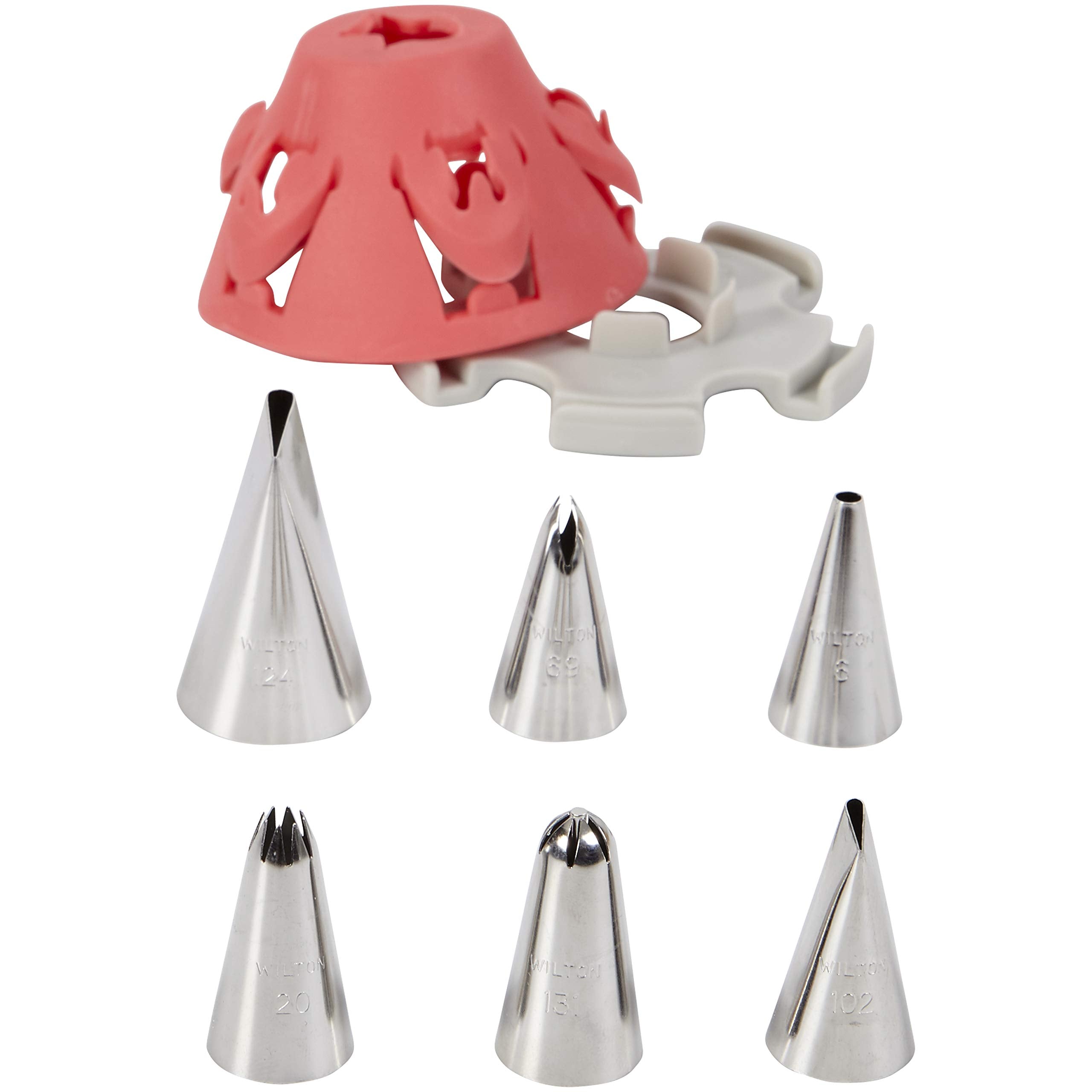 Wilton Flower Piping Tip Set With Silicone Stand, Pink, 7 Pieces