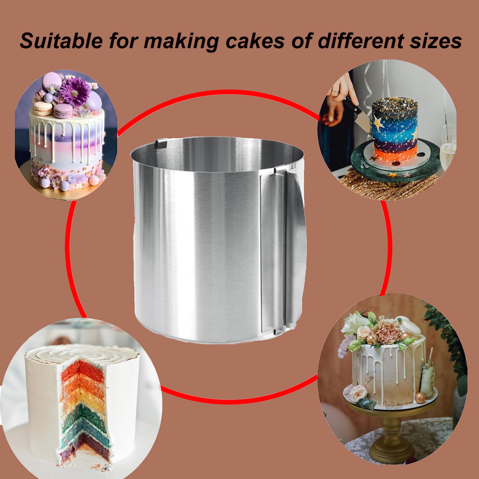Cake Mold-Cake Ring Adjustable Extra High 5.9 Inch- Stable Stainless Steel Adjustable Round 6 To 12 Inch Baking Ring - Cake Mold