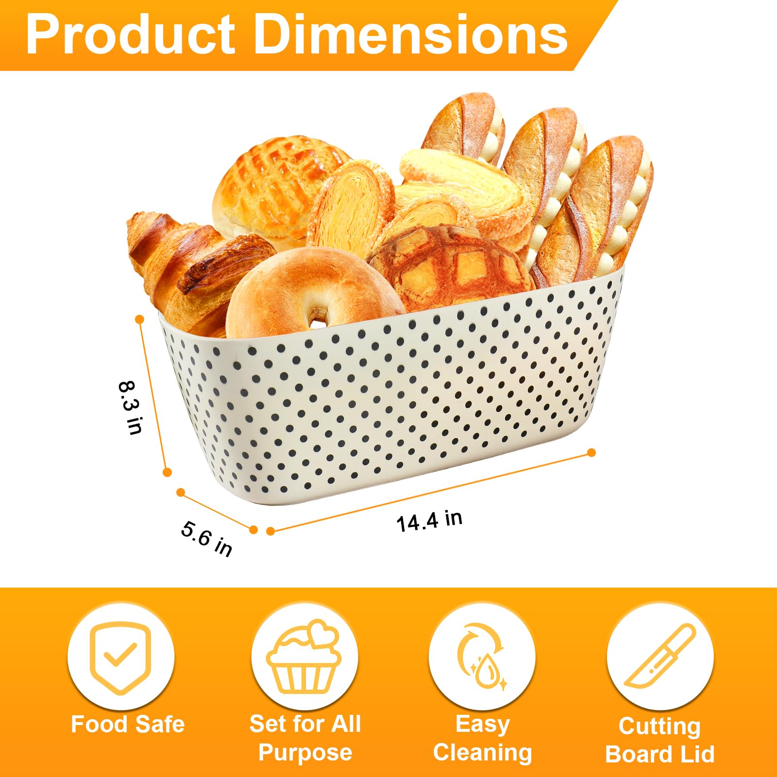 Nomotruc Bamboo Fiber Bread Box with Cutting Board Lid, Polka Dot, 14.4x8.3x4.7 in, Model NMTC-BB01-PT, Kitchen Counter