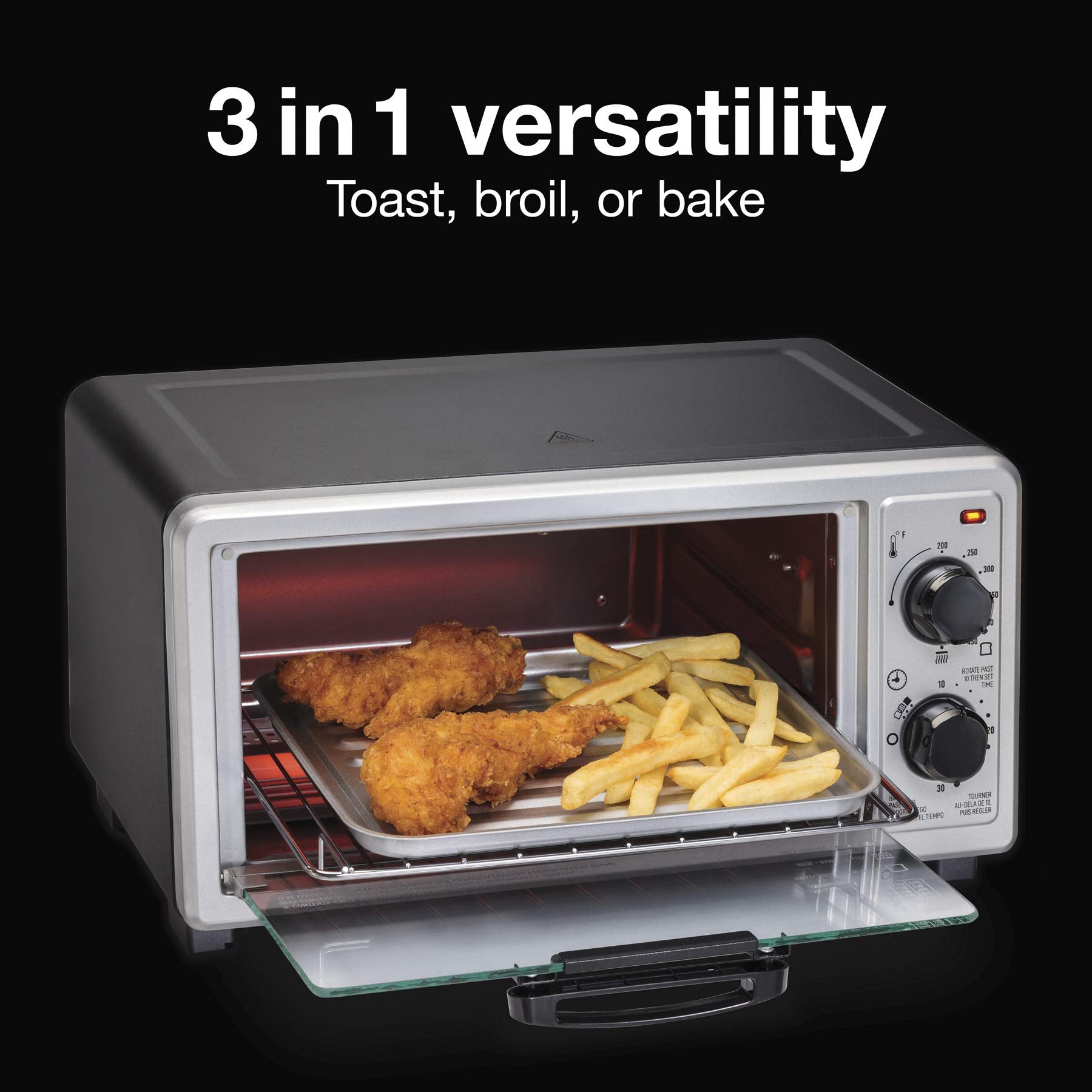 Proctor Silex 4 Slice Toaster Oven, Multi-Function, 1100 Watts, 30 Min Timer, Auto-Shutoff, Black and Silver, Model 31260