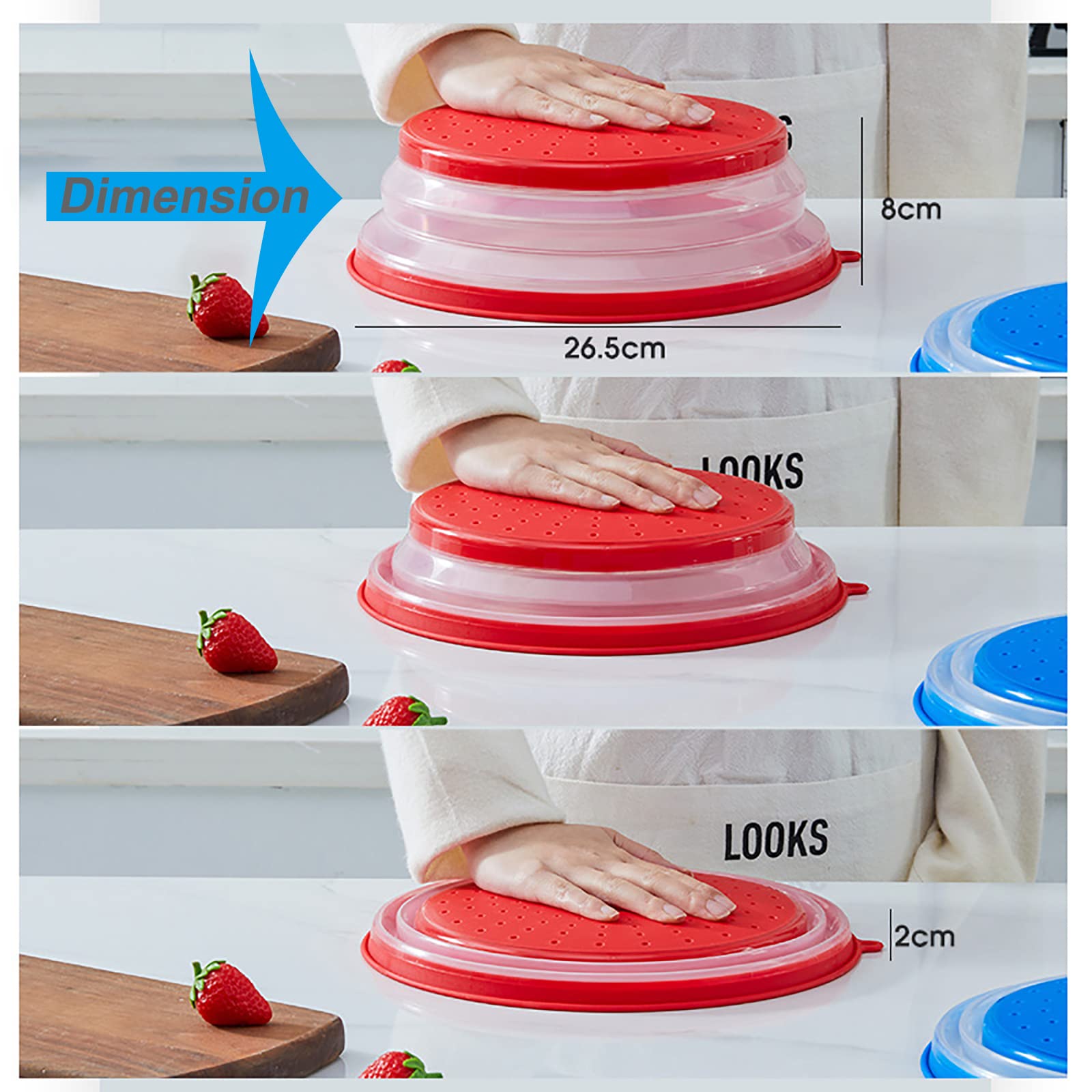 Vishui Upgraded Collapsible Microwave Lid, Vented Microwave Splatter Cover, 10.5 Inches Plate Cover With Hook Hole, Vegetable Fr