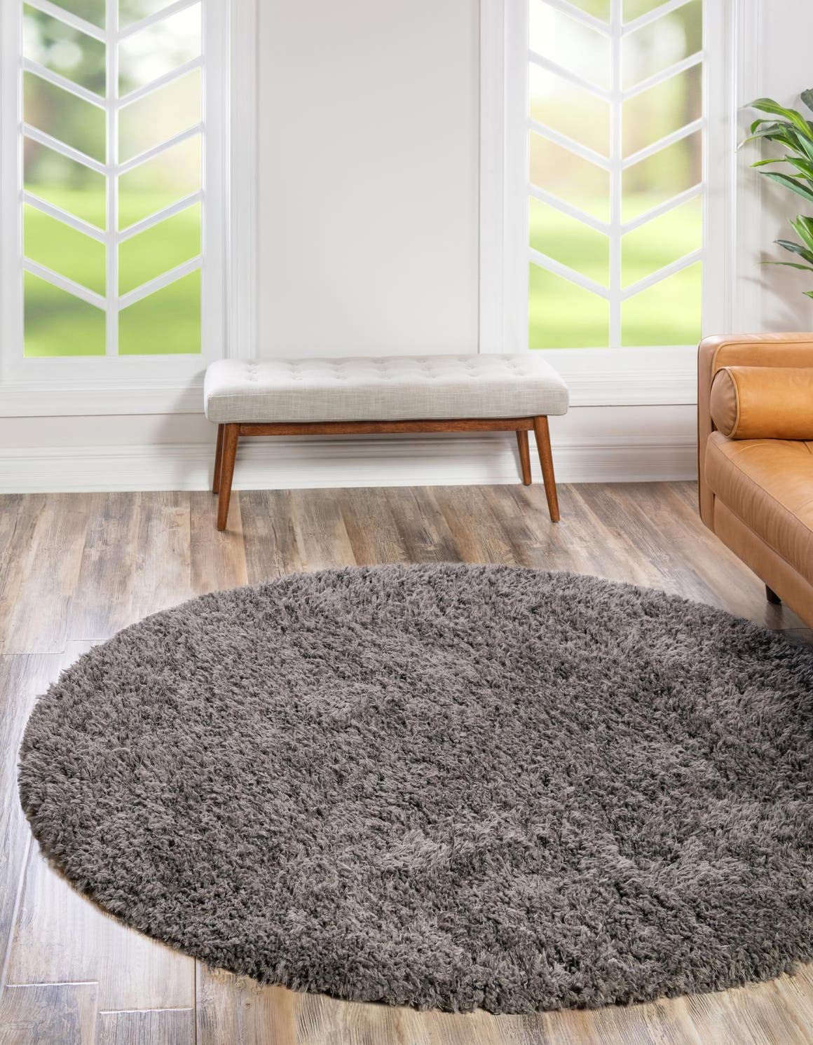 Rugs.com Infinity Collection Solid Shag Area Rug 3 Ft Round Smoke Shag Rug Perfect for Kitchens, Dining Rooms
