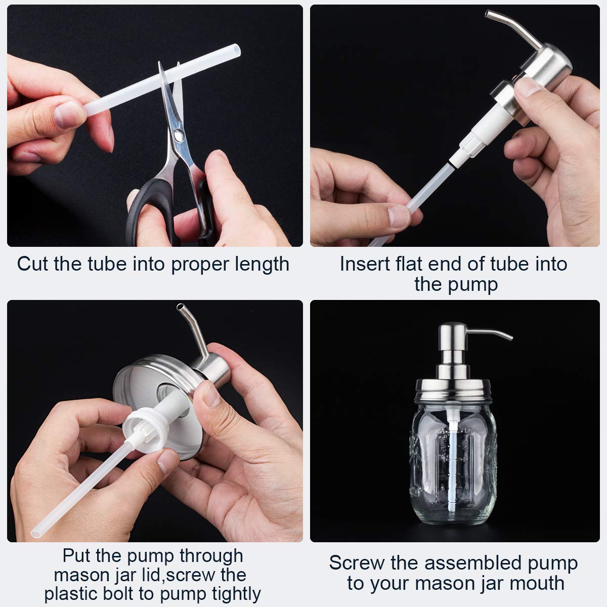 Mason Jar Soap Dispenser Lid And Pump Replacement Brushed Stainless Steel Rust-Proof Leak-Proof For Regular Mouth Size Lid Or Mo
