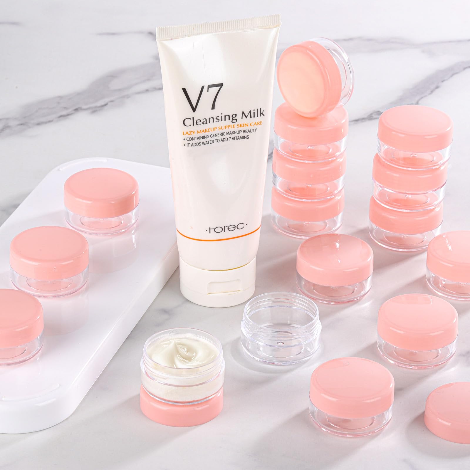 100 Count Sample Containers With Lids, 10 Gram Small Plastic Makeup Jars Lip Scrub Cosmetic Container - Pink