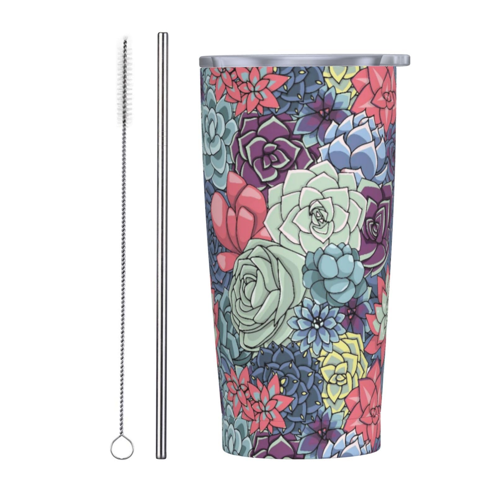BACDHHWI Colorful Succulent Print Tumbler, Mandala Floral 20oz Stainless Steel Insulated Coffee Tumbler, Double Wall Vacuum Trav