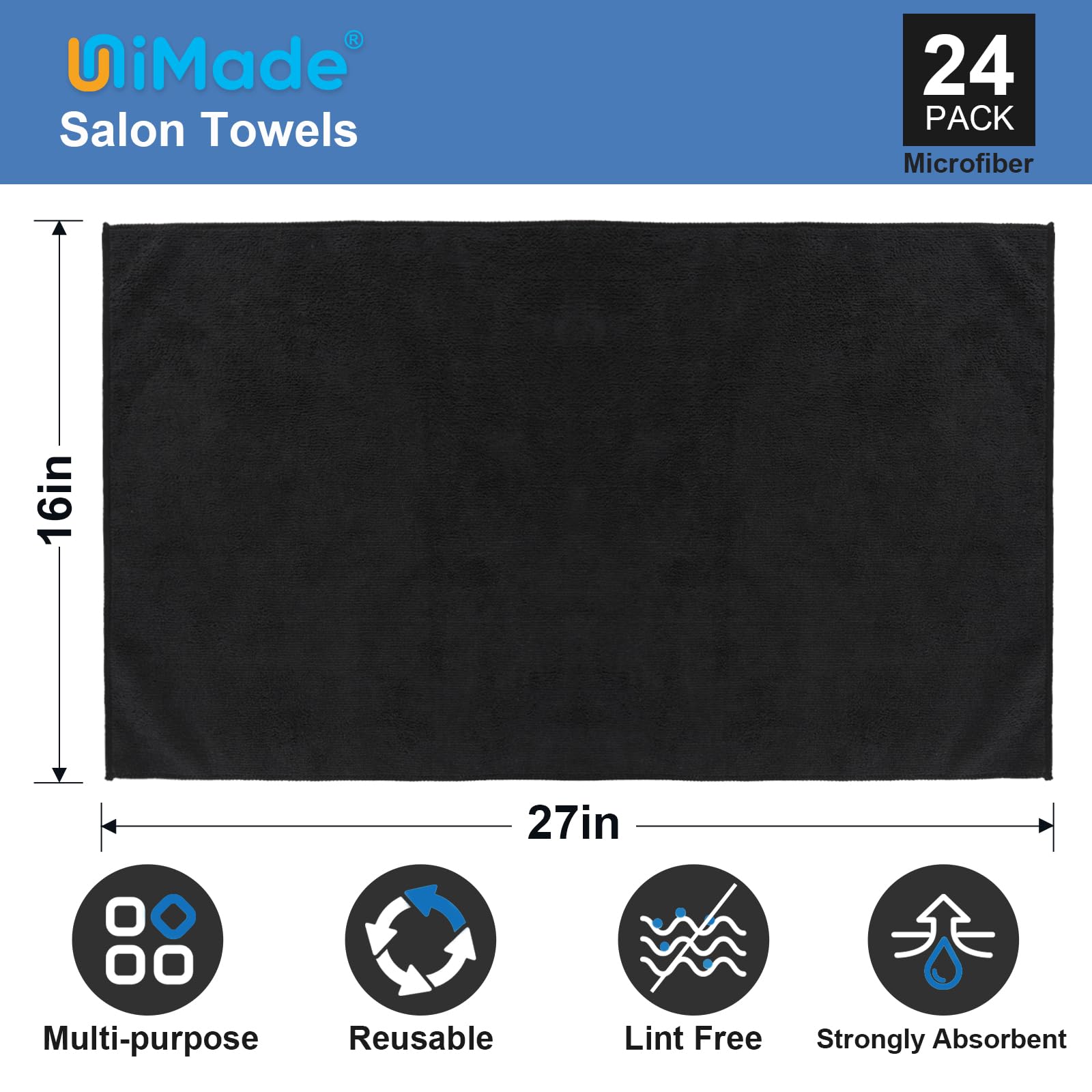 Unimade 24 Pack Salon Towels - Highly Absorbent And Quick Drying Hand Towel, Premium Wash Cloths For Bathroom, Gym, Shower, Hote