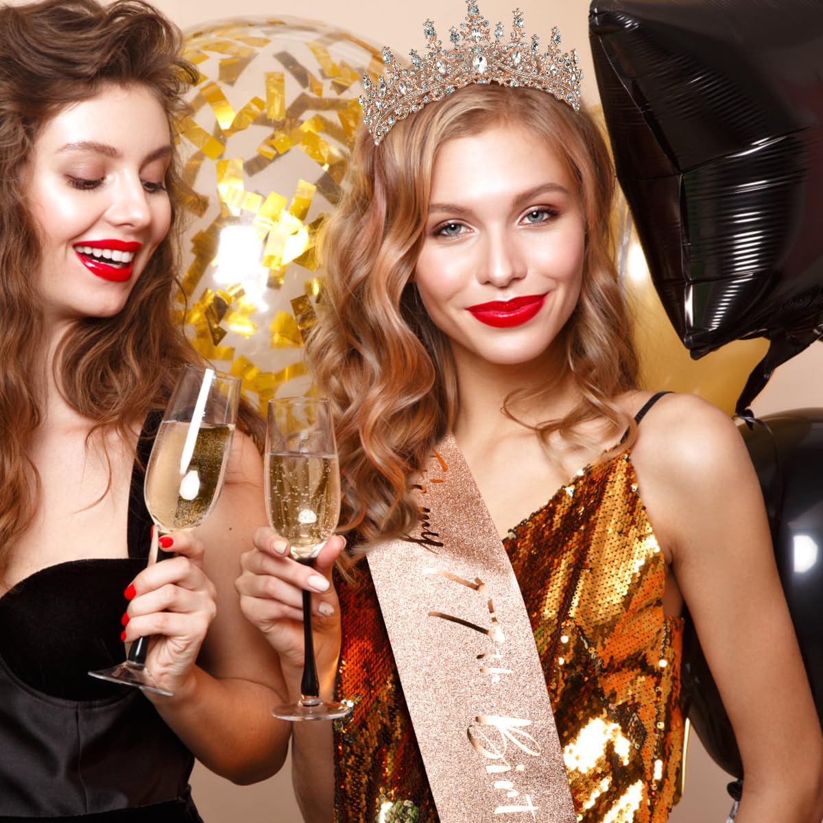 Tobatoba 17Th Birthday Decorations For Girls, Rose Gold Birthday Sash And Tiara For Girls, It'S My 17Th Birthday Decorations For