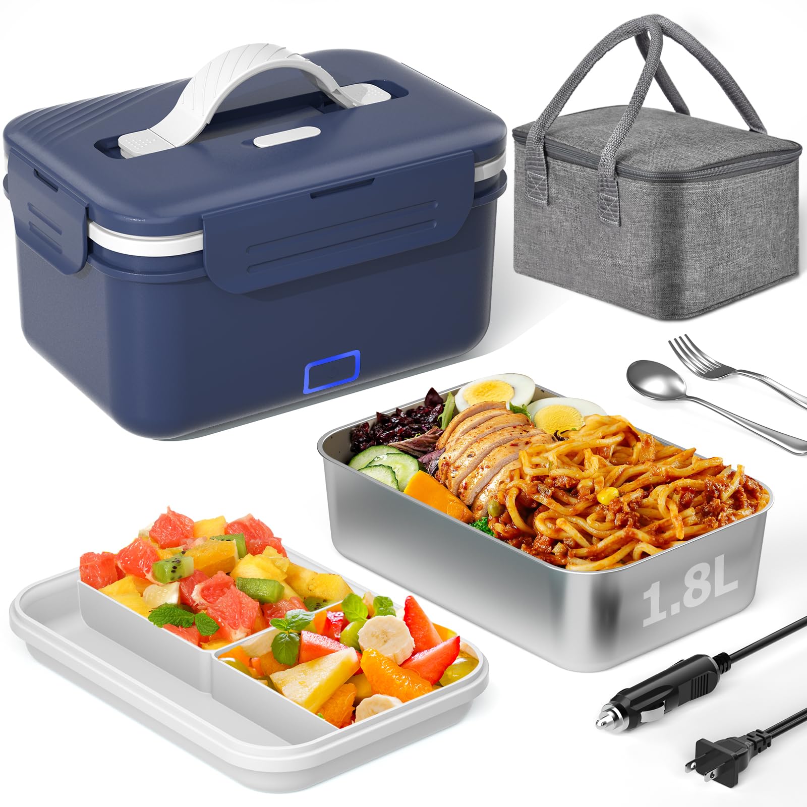 Akhia Heated Lunch Box Food Warmer, 100W Fast Electric Lunch Box, 1.8L Portable Heating Lunchbox, 12/24/110/220V lonchera el  ct