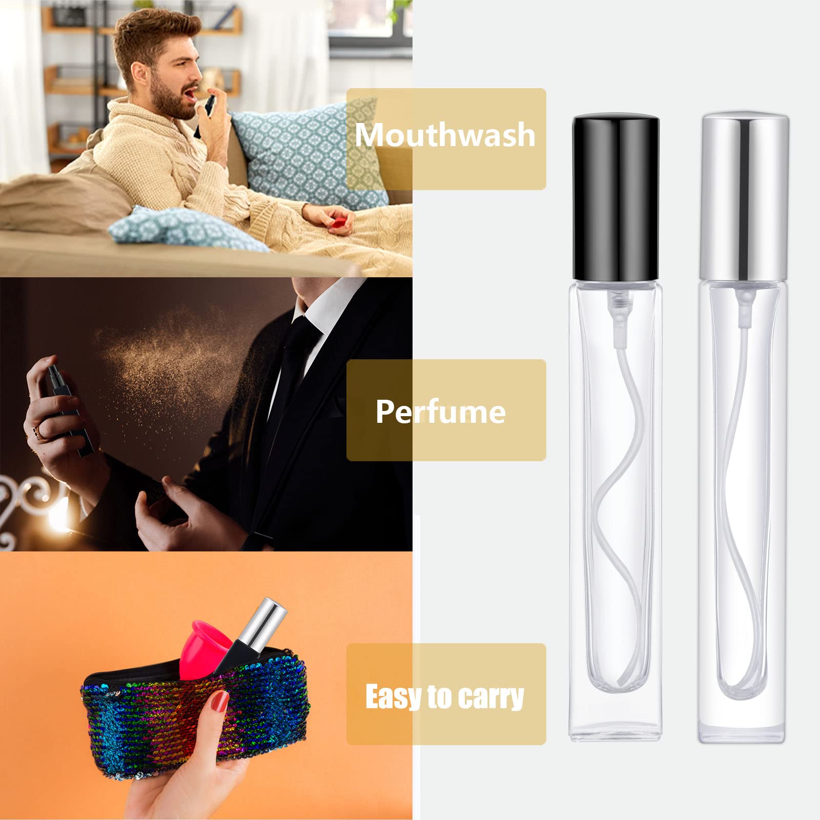 Koibito 10Ml Glass Perfume Atomizer For Men & Women. Refillable Glass Spray Bottle With Aluminum Pump. Portable Fragrance Bottle