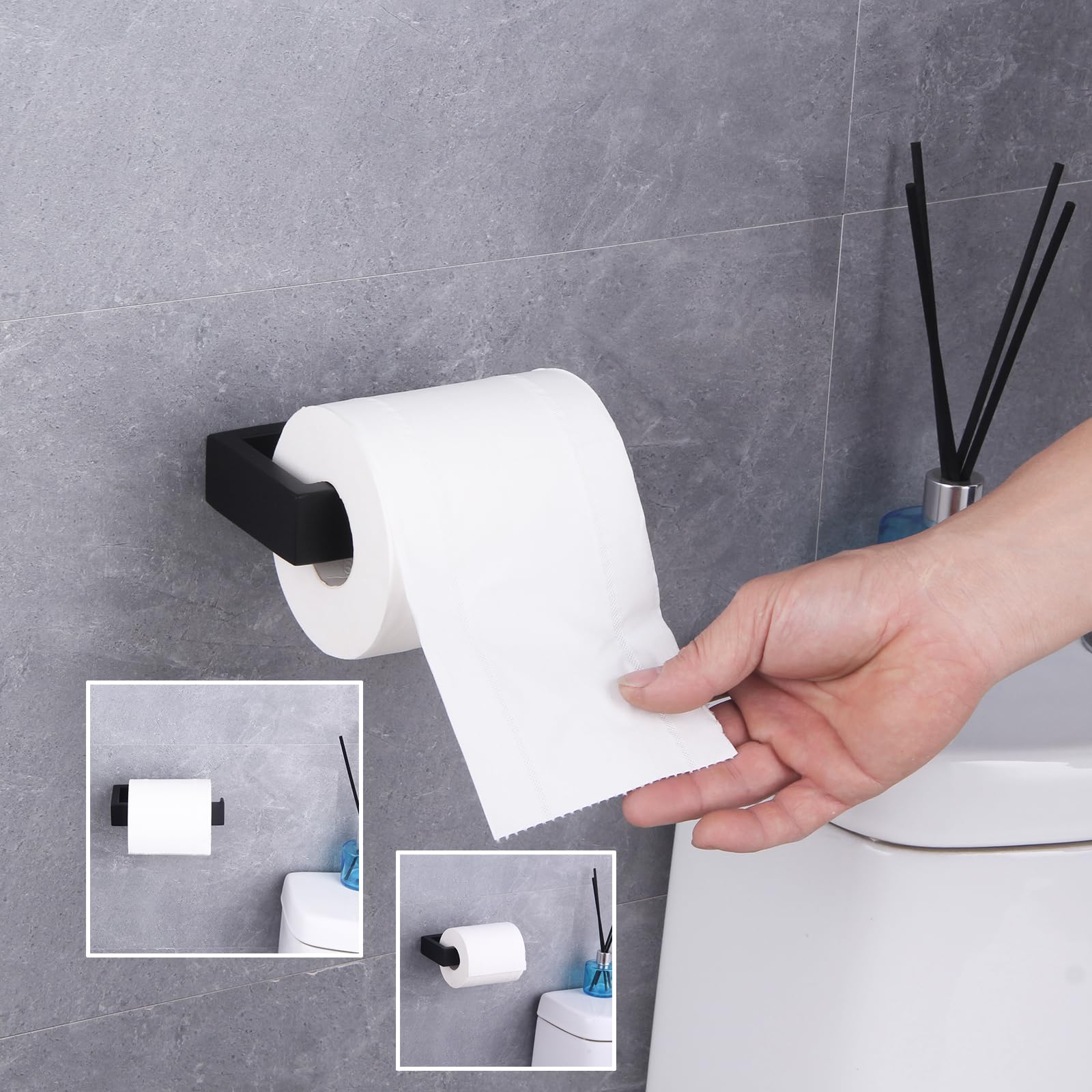 GERZWY Bathroom Accessory 2-Piece Set SUS 304 Stainless Steel Toilet Paper Holder Towel Ring Wall Mount  Matte Black HG1708-2BK