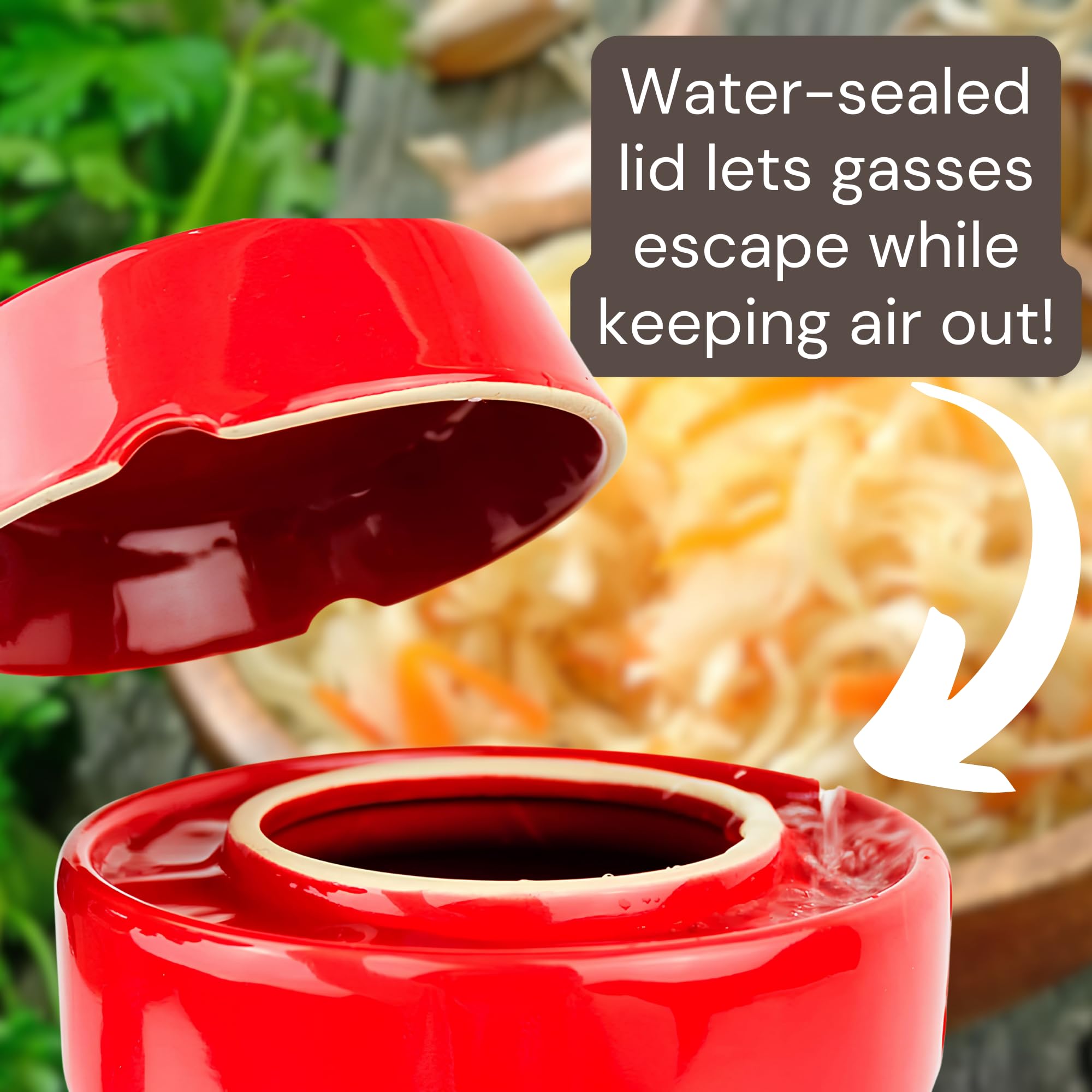 1/2 Gallon Ceramic Sauerkraut Fermentation Crock With Lid  Glazed Weights  & Pounder Humble House Sauerkrock 2 Liter Red Fermenting Crock Jar Kit For Pickling Cabbage  Kimchi  Pickles  Vegetables