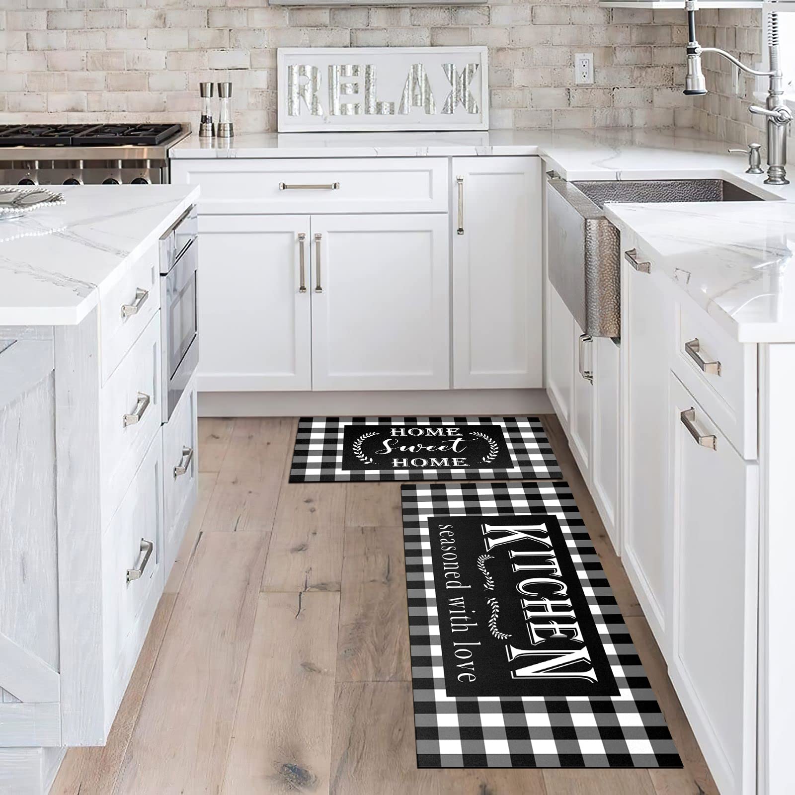 Holvdeng Buffalo Plaid Kitchen Mat Set Of 2 Non Slip Thick Kitchen Rugs And Mats For Floor Comfort Standing Mats For Kitchen, Si