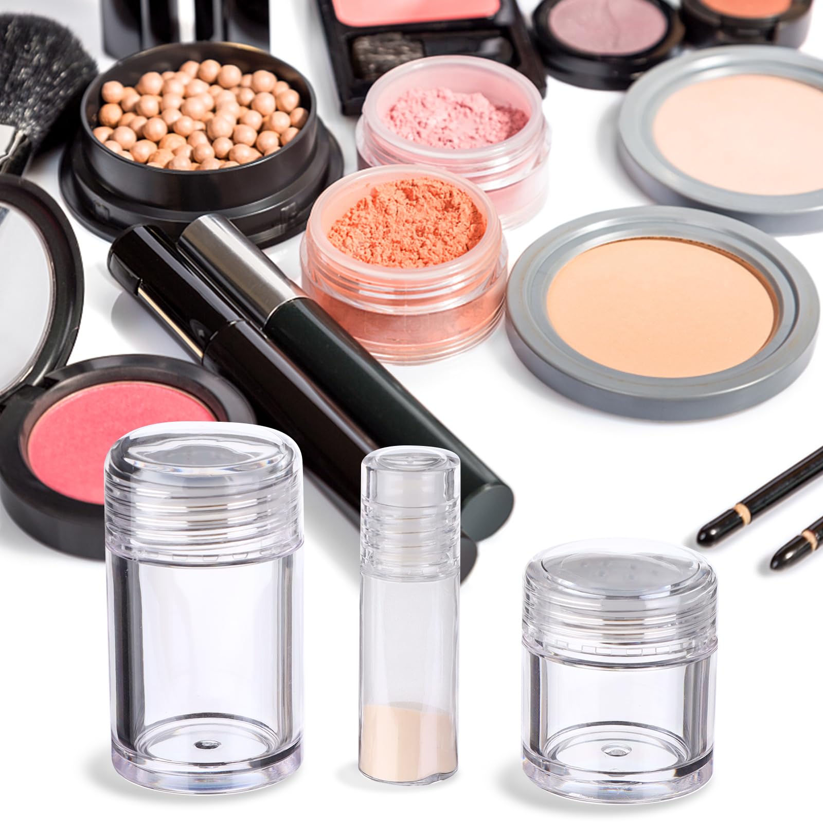 Yiphates 20Pcs Mini Clear 3ml Loose Powder Container Plastic Bottle Empty Cosmetic Sifter Loose Powder Jars Container Refillable Bottle